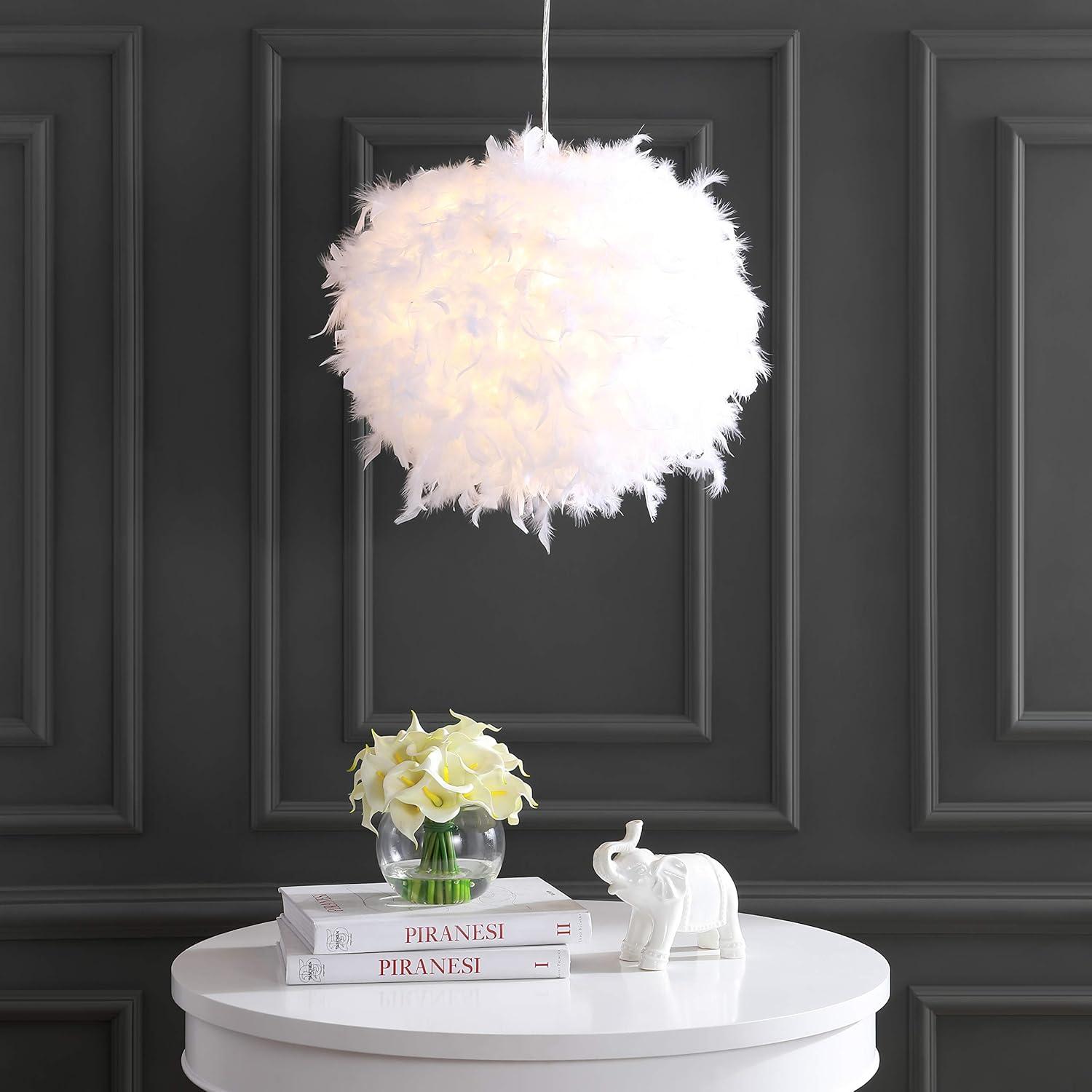 imageJONATHAN Y JYL9063A Stork 19quot Feather Metal Adjustable LED Pendant Glam Transitional Contemporary Modern Ethereal Aesthetic Office Bedroom Hallway Foyer Closet White