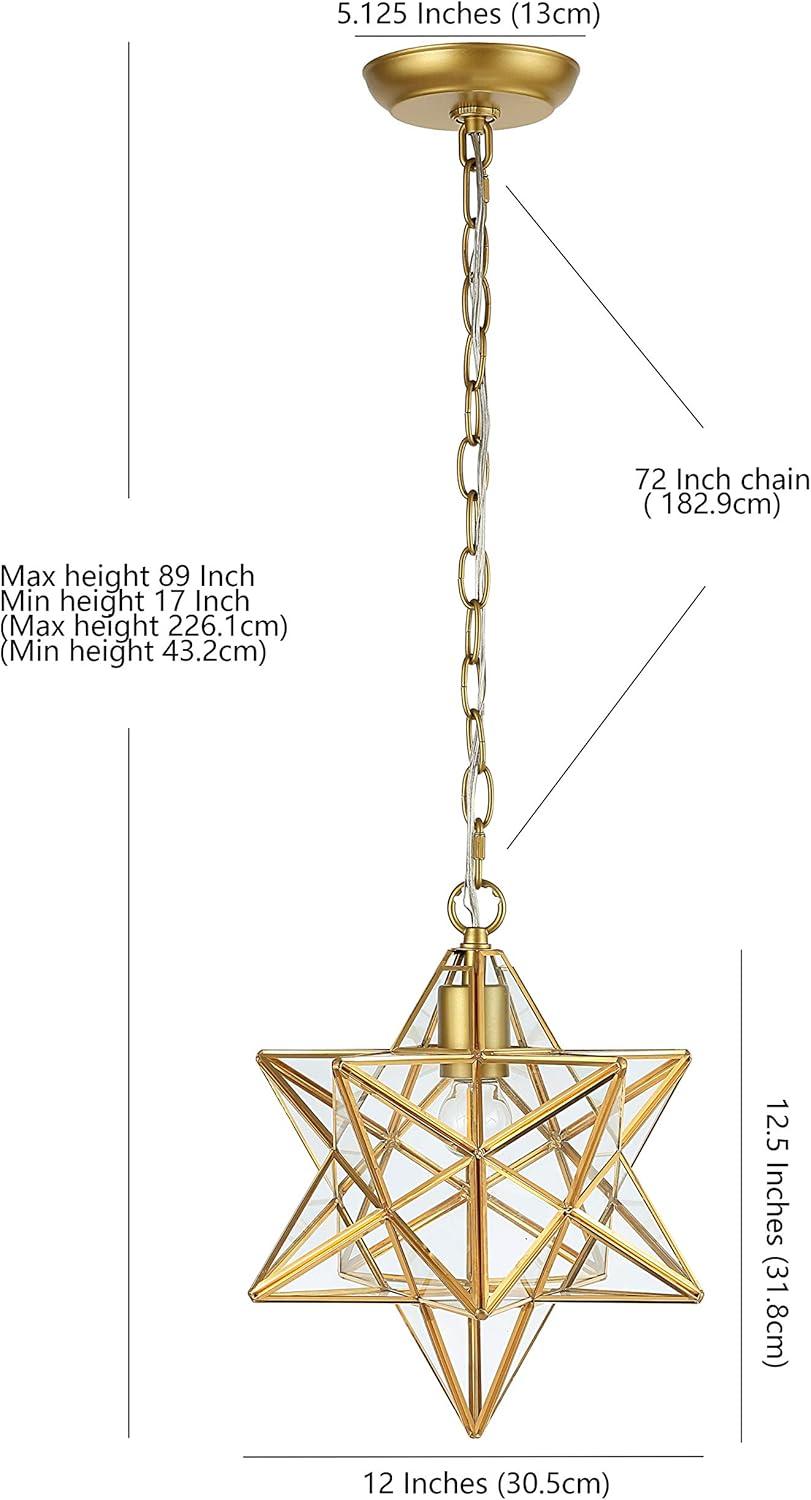 imageJONATHAN Y JYL9072A Stella 12quot Moravian Star MetalMercury Glass LED Pendant Glam Dimmable for Kitchen Hallway Bathroom Stairwell Oil Rubbed BronzeGold Leaf