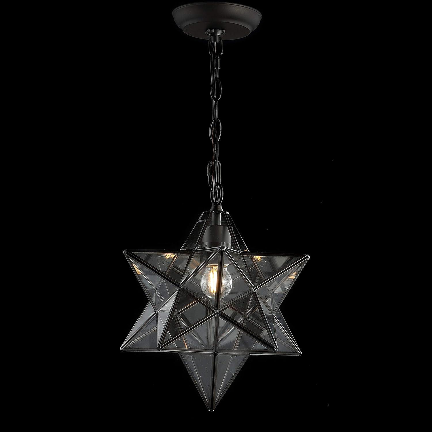 imageJONATHAN Y JYL9072A Stella 12quot Moravian Star MetalMercury Glass LED Pendant Glam Dimmable for Kitchen Hallway Bathroom Stairwell Oil Rubbed BronzeOil Rubbed BronzeClear