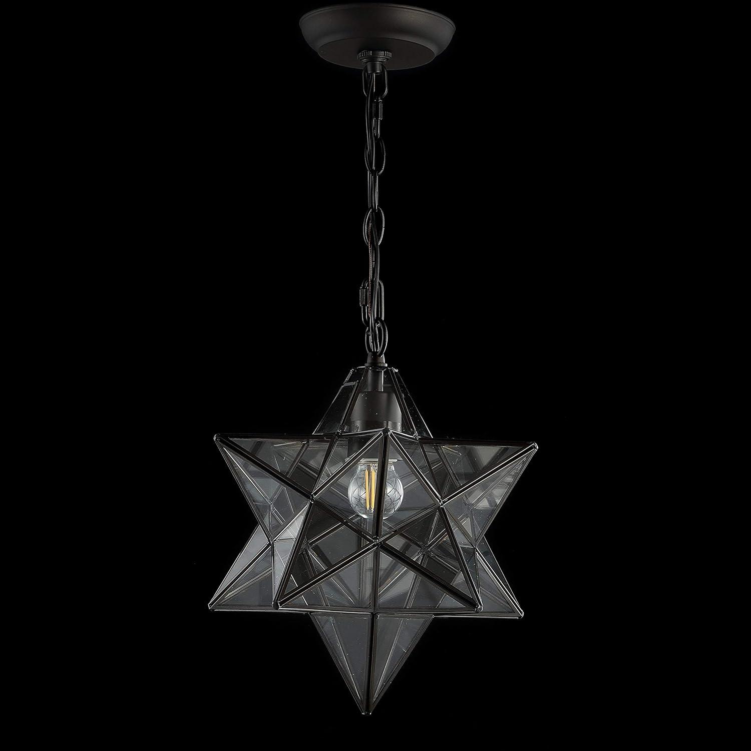 imageJONATHAN Y JYL9072A Stella 12quot Moravian Star MetalMercury Glass LED Pendant Glam Dimmable for Kitchen Hallway Bathroom Stairwell Oil Rubbed BronzeOil Rubbed BronzeClear