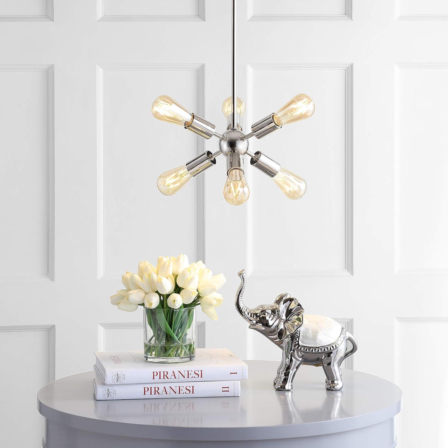 imageJONATHAN Y JYL9524A Jobs 175quot Sputnik Metal LED Chandelier Contemporary Modern Midcentury Space Age Living Room Family Room Dining Room Kitchen Hallway Foyer Nickel