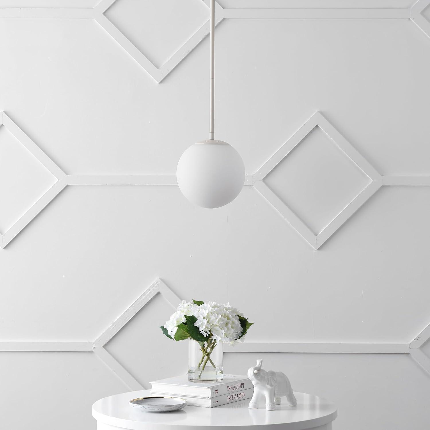 imageJONATHAN Y JYL9528B Bleecker 775quot MetalGlass Globe LED Pendant Contemporary Modern Minimalist Ambient Living Room Dining Room Kitchen Foyer Hallway WhiteOil Rubbed BronzeAlmond