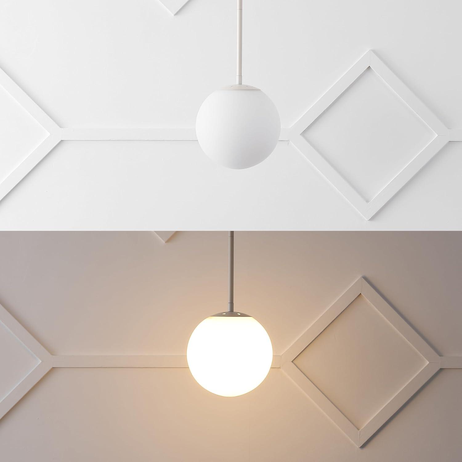 imageJONATHAN Y JYL9528B Bleecker 775quot MetalGlass Globe LED Pendant Contemporary Modern Minimalist Ambient Living Room Dining Room Kitchen Foyer Hallway WhiteOil Rubbed BronzeAlmond