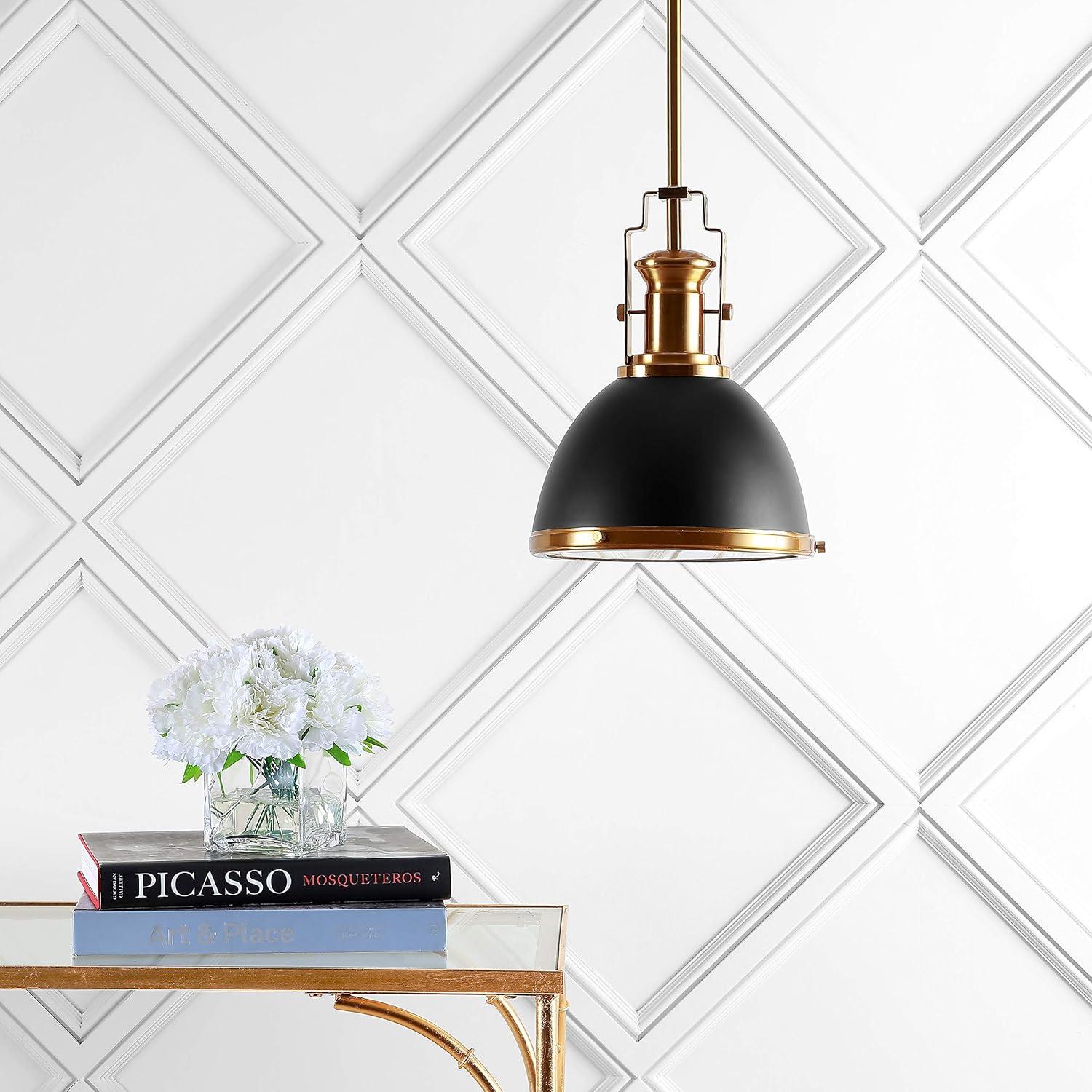 imageJONATHAN Y JYL9536A Homer 13quot 1Light Modern Industrial Iron LED Dome Pendant Classic Cottage Farmhouse Industrial Rustic Transitional Office Living Room Kitchen Foyer BlackBrass GoldBlackBrass Gold