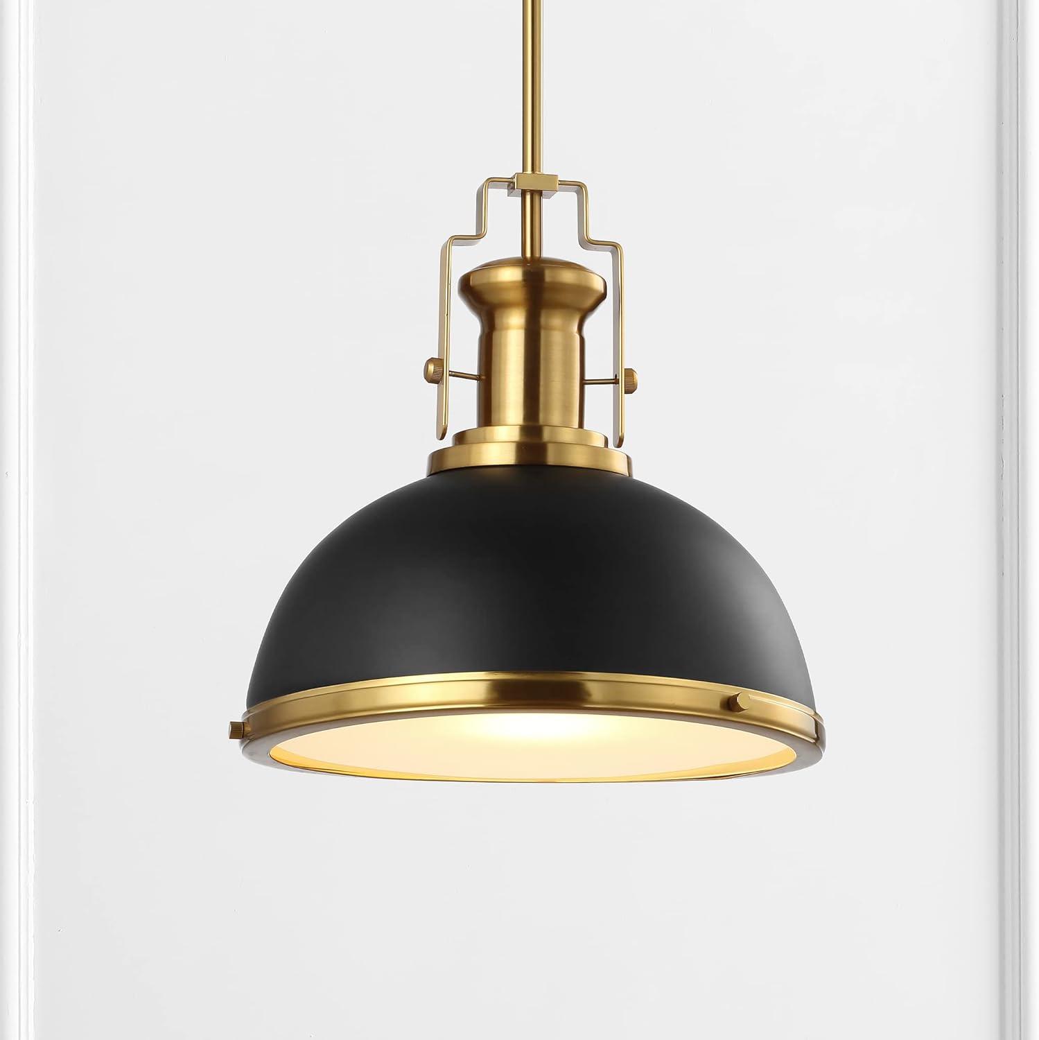 imageJONATHAN Y JYL9536A Homer 13quot 1Light Modern Industrial Iron LED Dome Pendant Classic Cottage Farmhouse Industrial Rustic Transitional Office Living Room Kitchen Foyer BlackBrass GoldBlackBrass Gold
