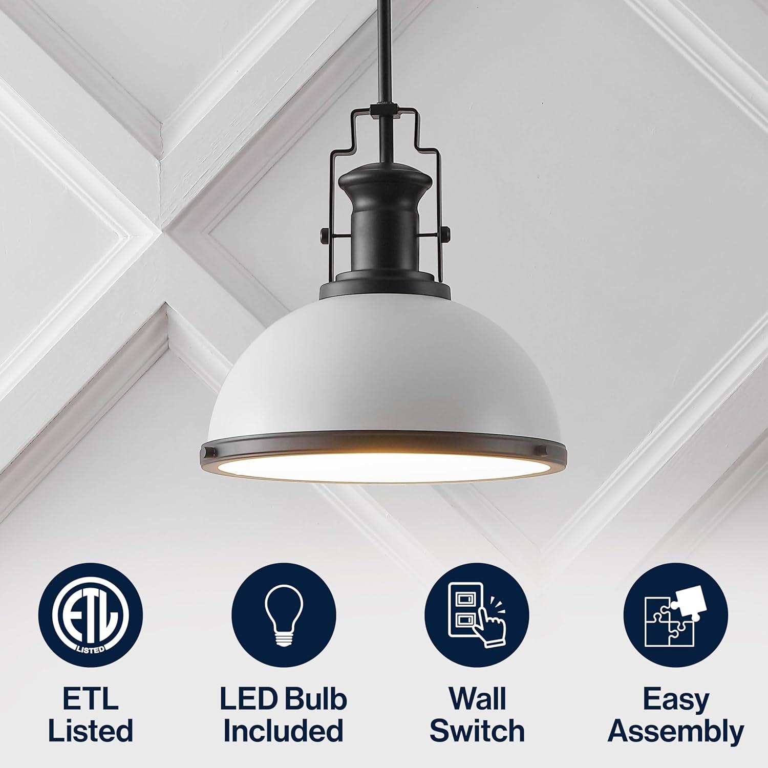 imageJONATHAN Y JYL9536A Homer 13quot 1Light Modern Industrial Iron LED Dome Pendant Classic Cottage Farmhouse Industrial Rustic Transitional Office Living Room Kitchen Foyer BlackBrass GoldMatte BlackWhite