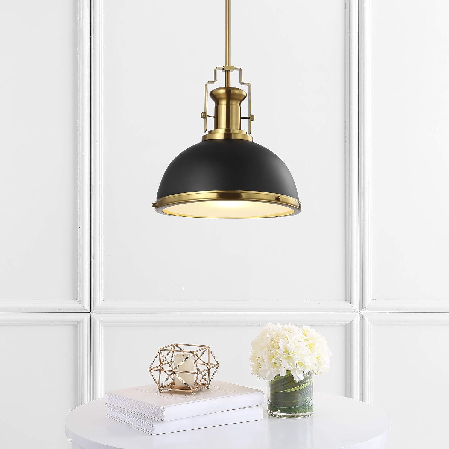 imageJONATHAN Y JYL9536A Homer 13quot 1Light Modern Industrial Iron LED Dome Pendant Classic Cottage Farmhouse Industrial Rustic Transitional Office Living Room Kitchen Foyer BlackBrass GoldBlackBrass Gold