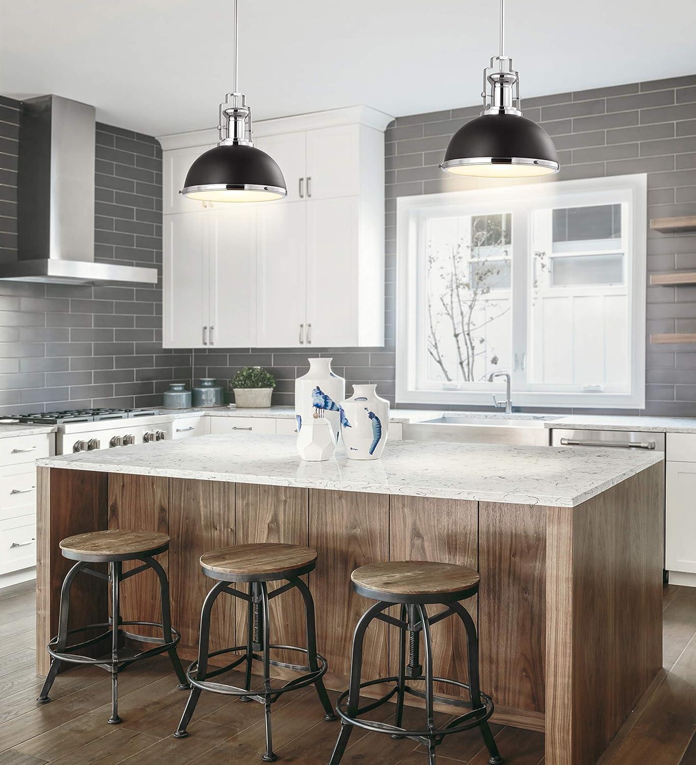 imageJONATHAN Y JYL9536A Homer 13quot 1Light Modern Industrial Iron LED Dome Pendant Classic Cottage Farmhouse Industrial Rustic Transitional Office Living Room Kitchen Foyer BlackBrass GoldBlackChrome