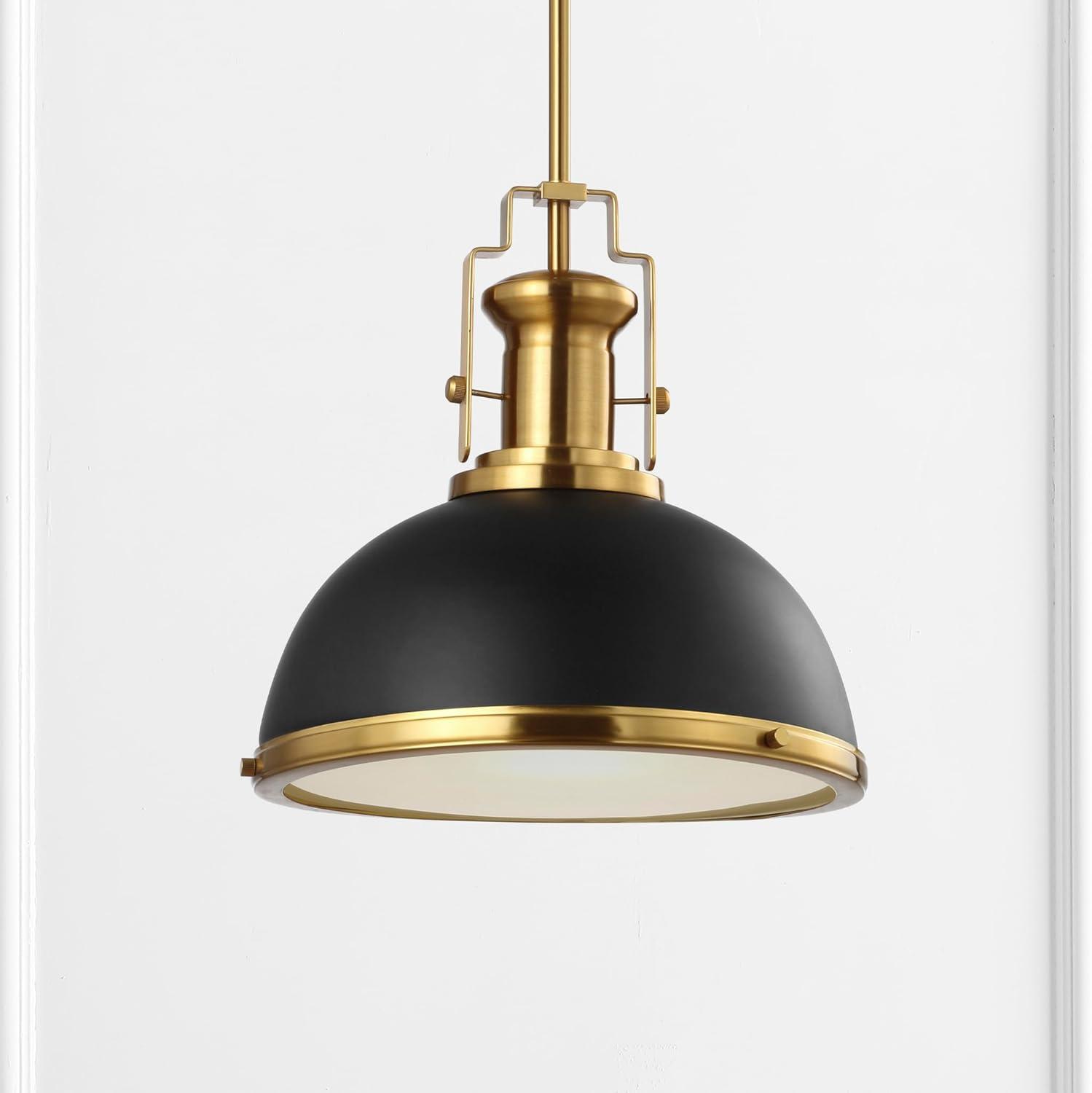 imageJONATHAN Y JYL9536A Homer 13quot 1Light Modern Industrial Iron LED Dome Pendant Classic Cottage Farmhouse Industrial Rustic Transitional Office Living Room Kitchen Foyer BlackBrass GoldBlackBrass Gold