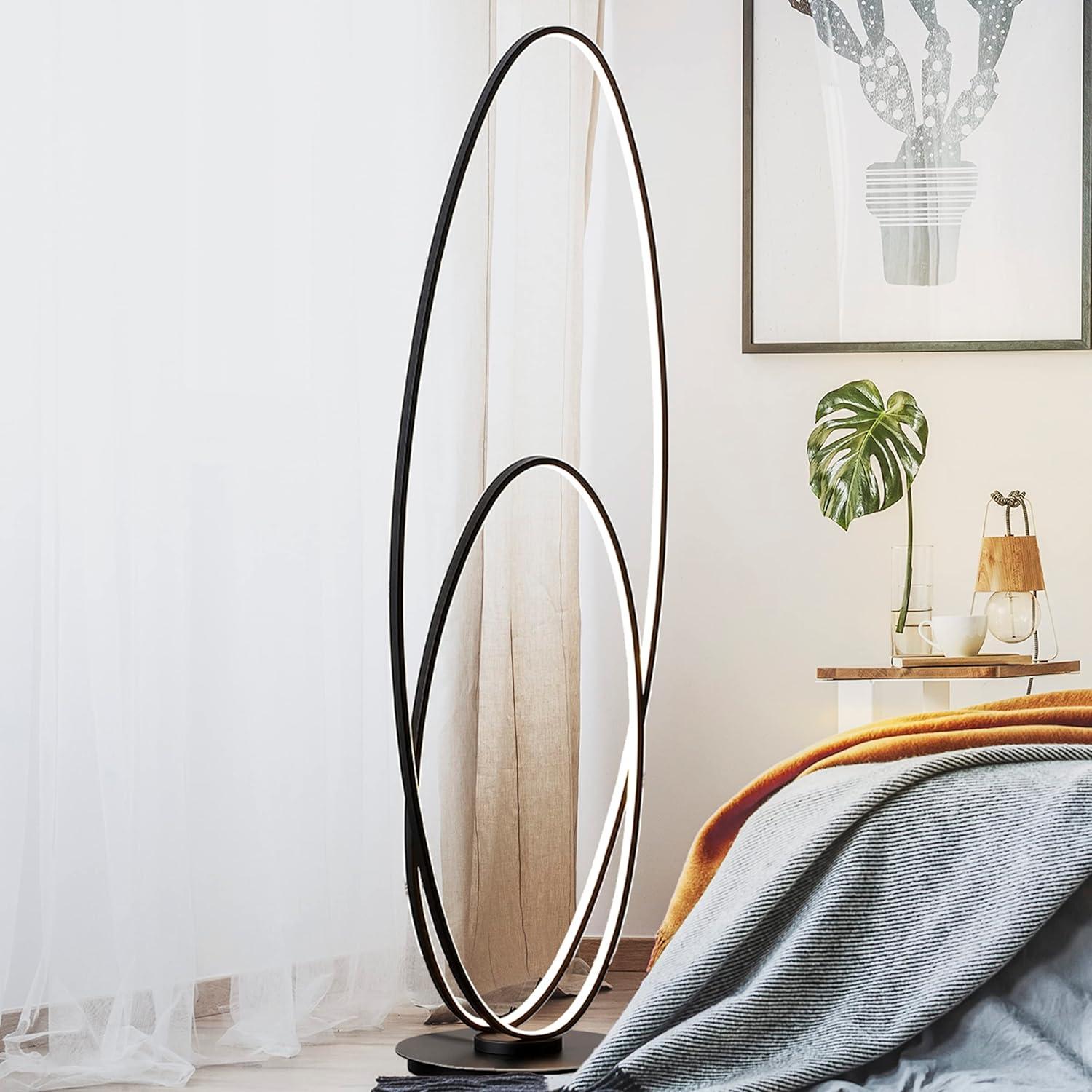 imageJONATHAN Y JYL9540A Looper 47quot Metal Modern Contemporary Oval Dimmable Integrated LED Floor Lamp Black Bedroom Living Room Office ReadingBlack