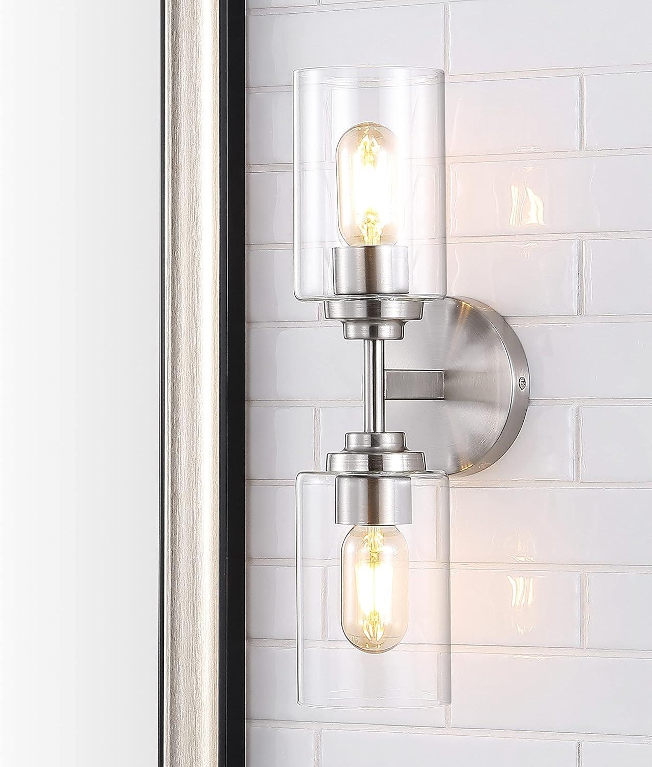 imageJONATHAN Y JYL9547B Juno 13quot 1Light Farmhouse Industrial Iron Cylinder LED Sconce Modern Transitional 2700K 25W Bulb Entryway Lobby Brass GoldClear 575 inNickel