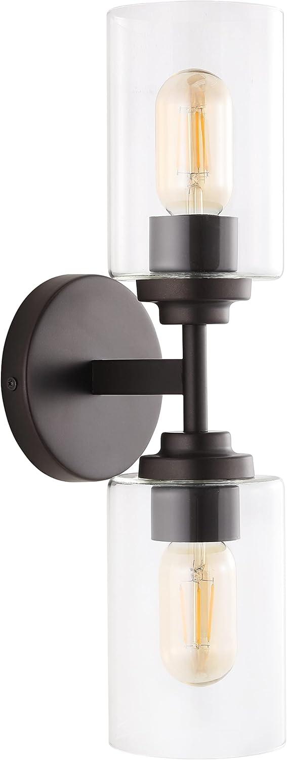 imageJONATHAN Y JYL9547B Juno 13quot 1Light Farmhouse Industrial Iron Cylinder LED Sconce Modern Transitional 2700K 25W Bulb Entryway Lobby Brass GoldClear 575 inOilRubbed Bronze
