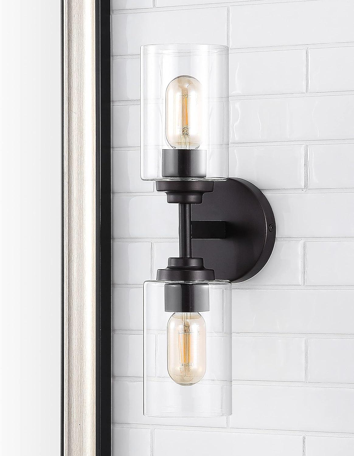 imageJONATHAN Y JYL9547B Juno 13quot 1Light Farmhouse Industrial Iron Cylinder LED Sconce Modern Transitional 2700K 25W Bulb Entryway Lobby Brass GoldClear 575 inOilRubbed Bronze