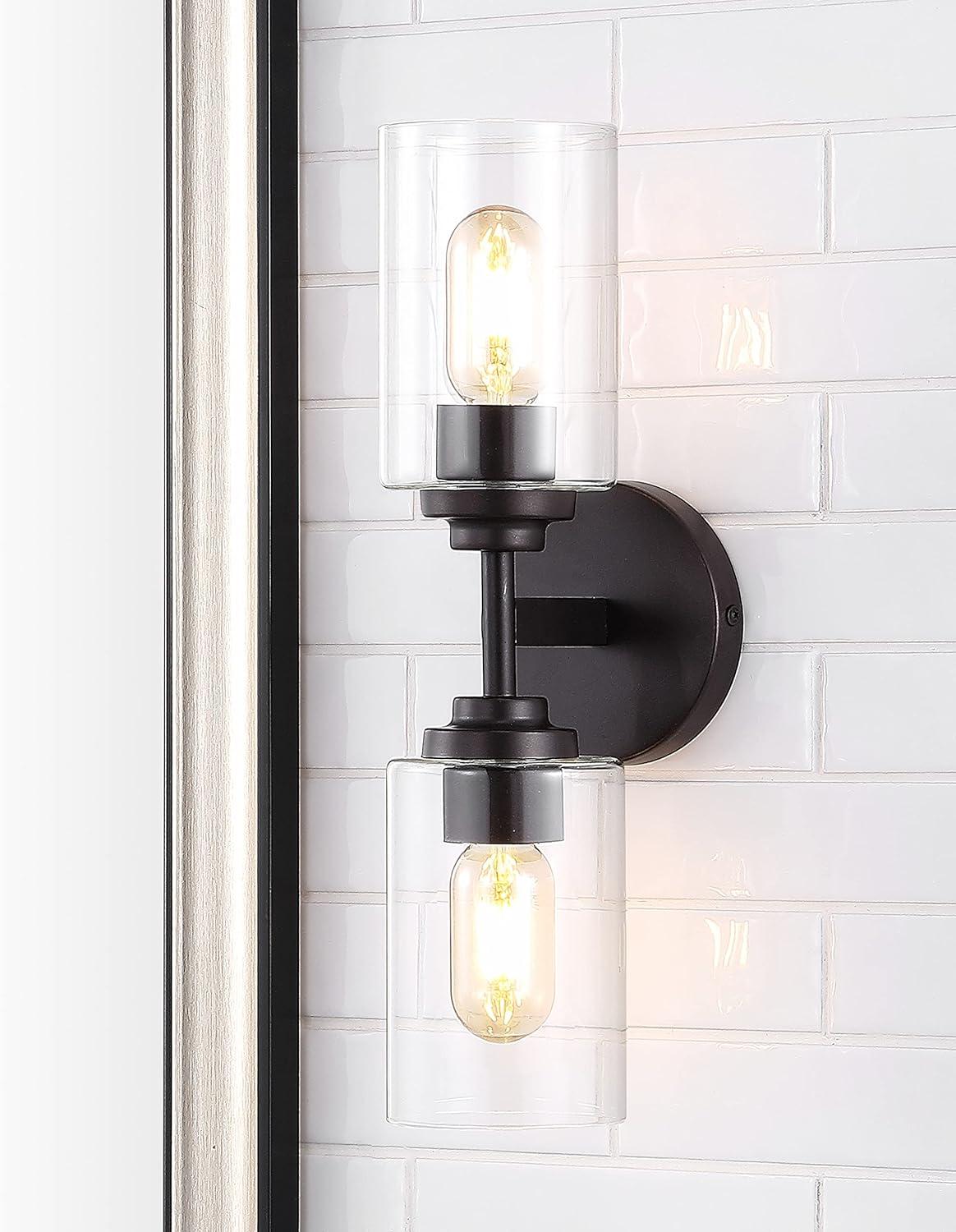 imageJONATHAN Y JYL9547B Juno 13quot 1Light Farmhouse Industrial Iron Cylinder LED Sconce Modern Transitional 2700K 25W Bulb Entryway Lobby Brass GoldClear 575 inOilRubbed Bronze