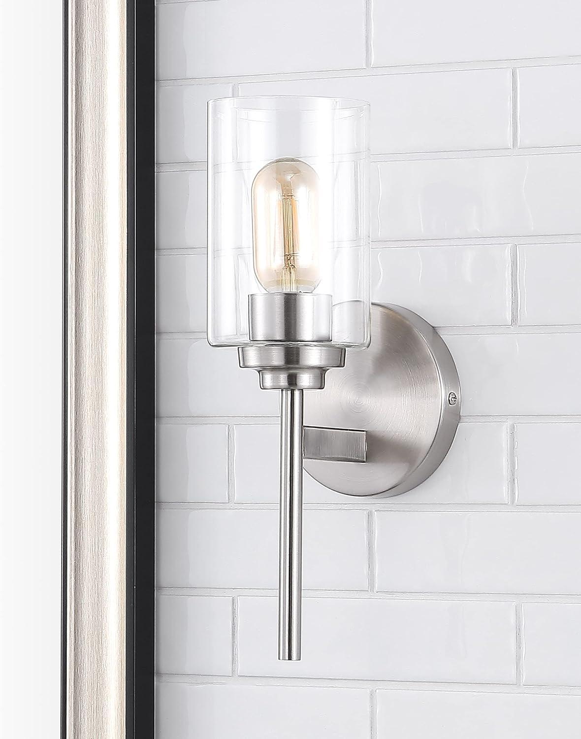 imageJONATHAN Y JYL9547B Juno 13quot 1Light Farmhouse Industrial Iron Cylinder LED Sconce Modern Transitional 2700K 25W Bulb Entryway Lobby Brass GoldClear 575 inNickel