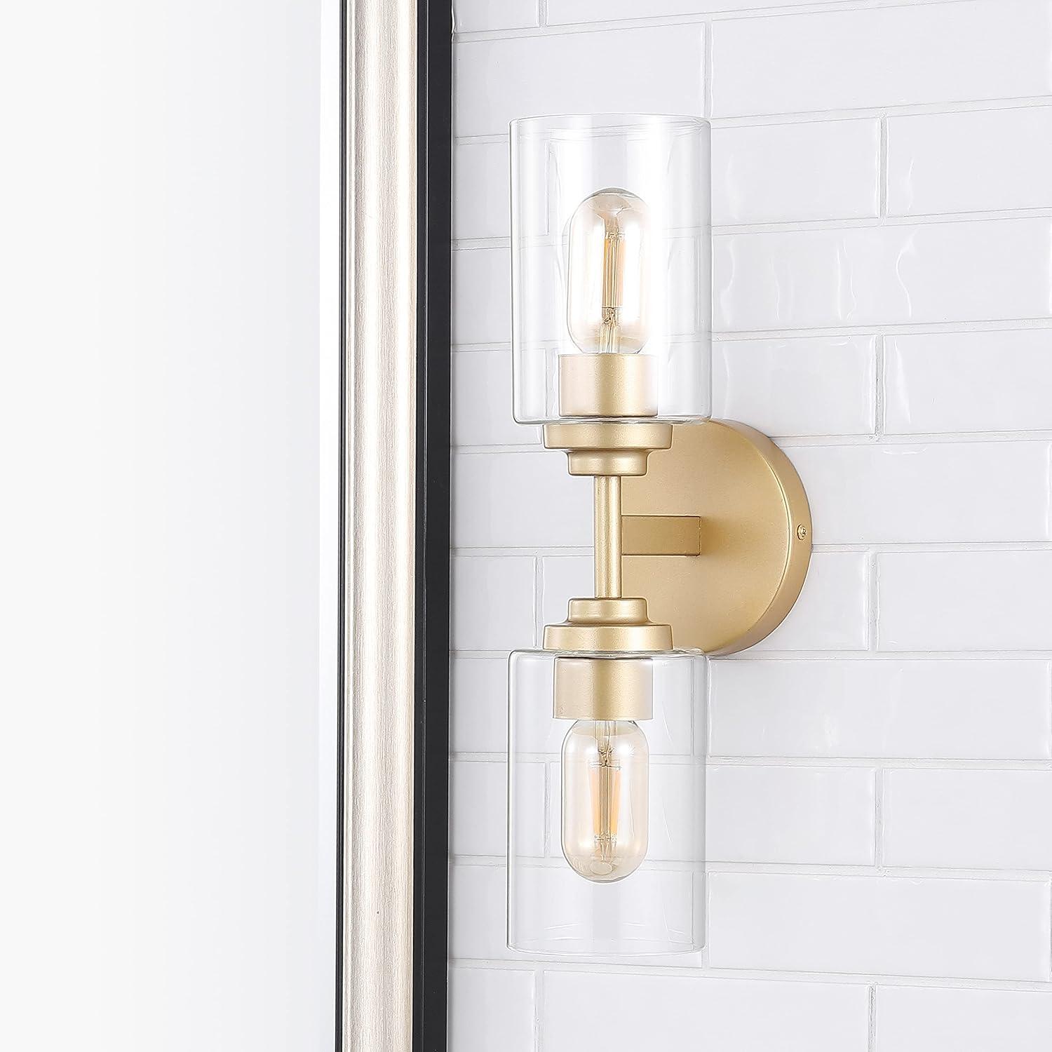 imageJONATHAN Y JYL9547B Juno 13quot 1Light Farmhouse Industrial Iron Cylinder LED Sconce Modern Transitional 2700K 25W Bulb Entryway Lobby Brass GoldClear 575 inBrass Gold