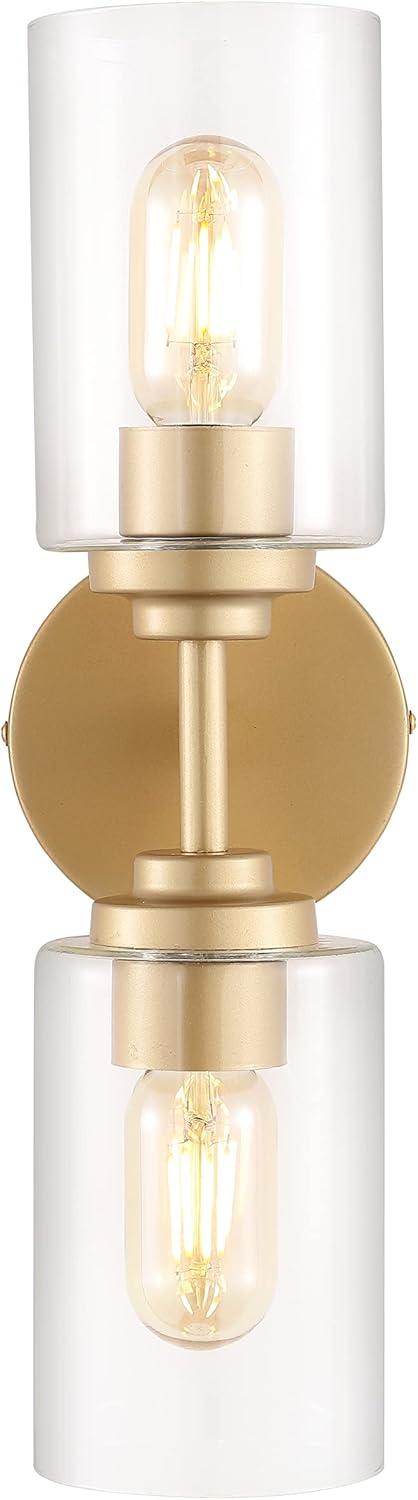 imageJONATHAN Y JYL9547B Juno 13quot 1Light Farmhouse Industrial Iron Cylinder LED Sconce Modern Transitional 2700K 25W Bulb Entryway Lobby Brass GoldClear 575 inBrass Gold