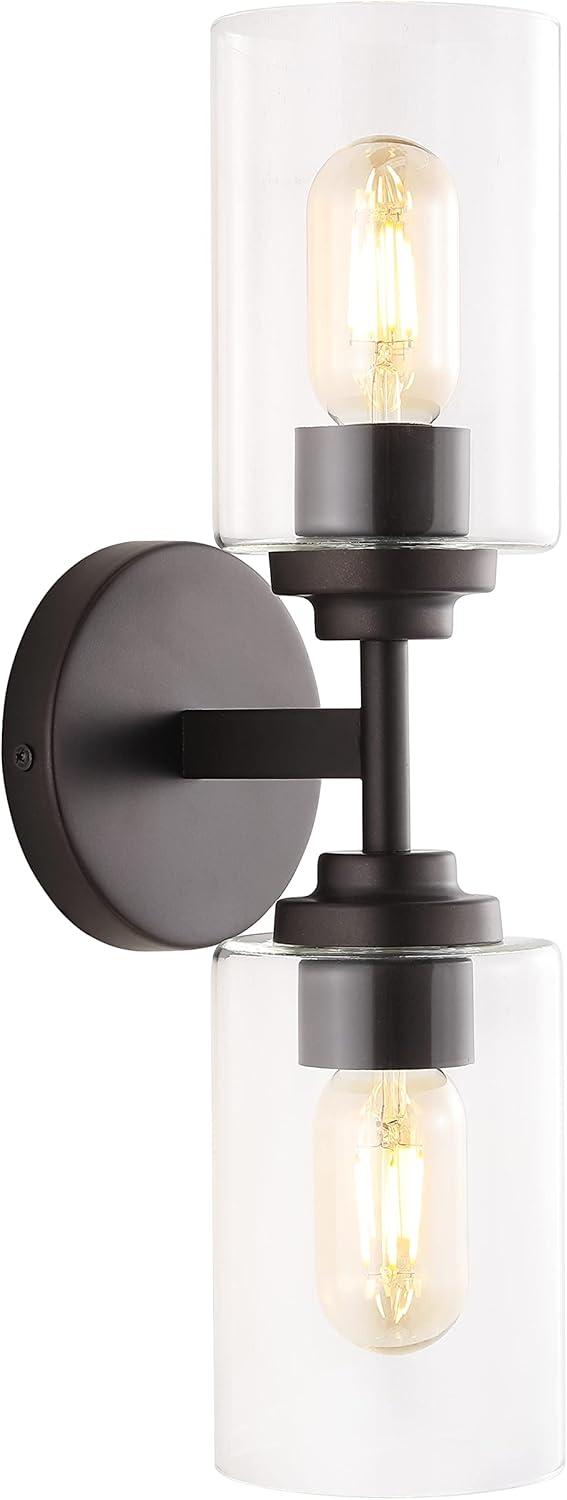 imageJONATHAN Y JYL9547B Juno 13quot 1Light Farmhouse Industrial Iron Cylinder LED Sconce Modern Transitional 2700K 25W Bulb Entryway Lobby Brass GoldClear 575 inOilRubbed Bronze