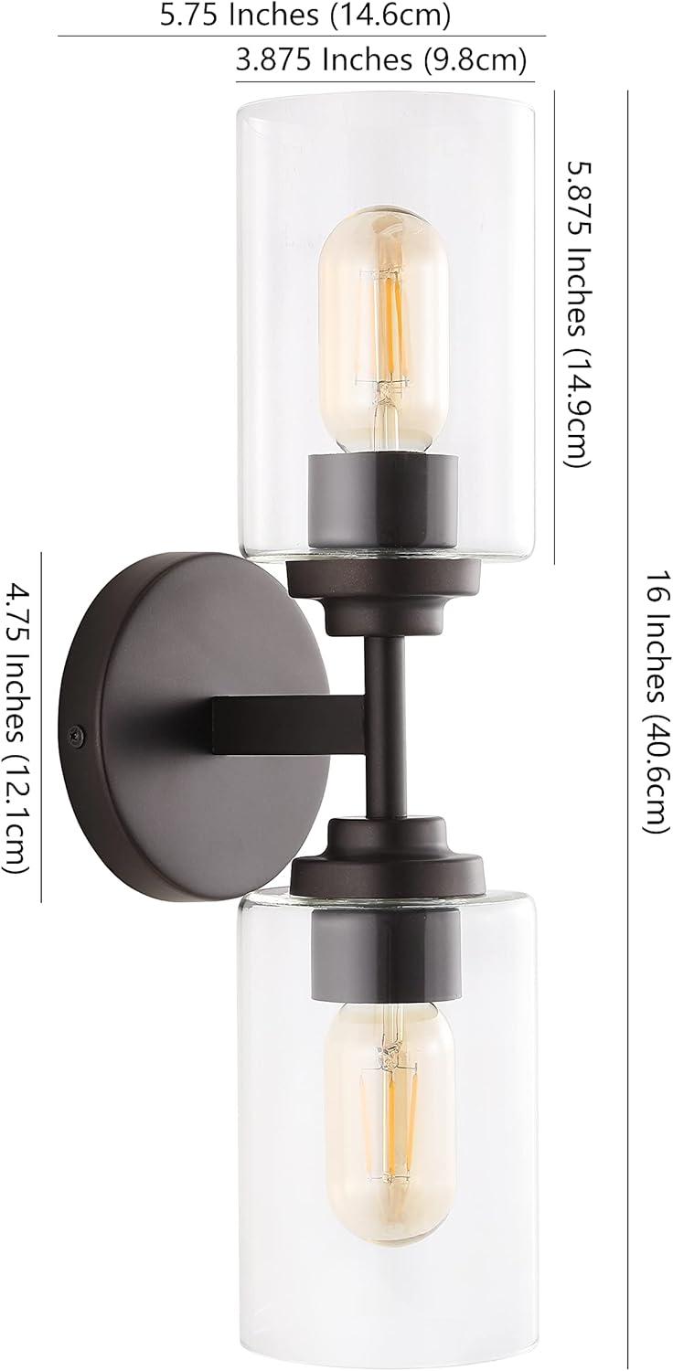 imageJONATHAN Y JYL9547B Juno 13quot 1Light Farmhouse Industrial Iron Cylinder LED Sconce Modern Transitional 2700K 25W Bulb Entryway Lobby Brass GoldClear 575 inOilRubbed Bronze