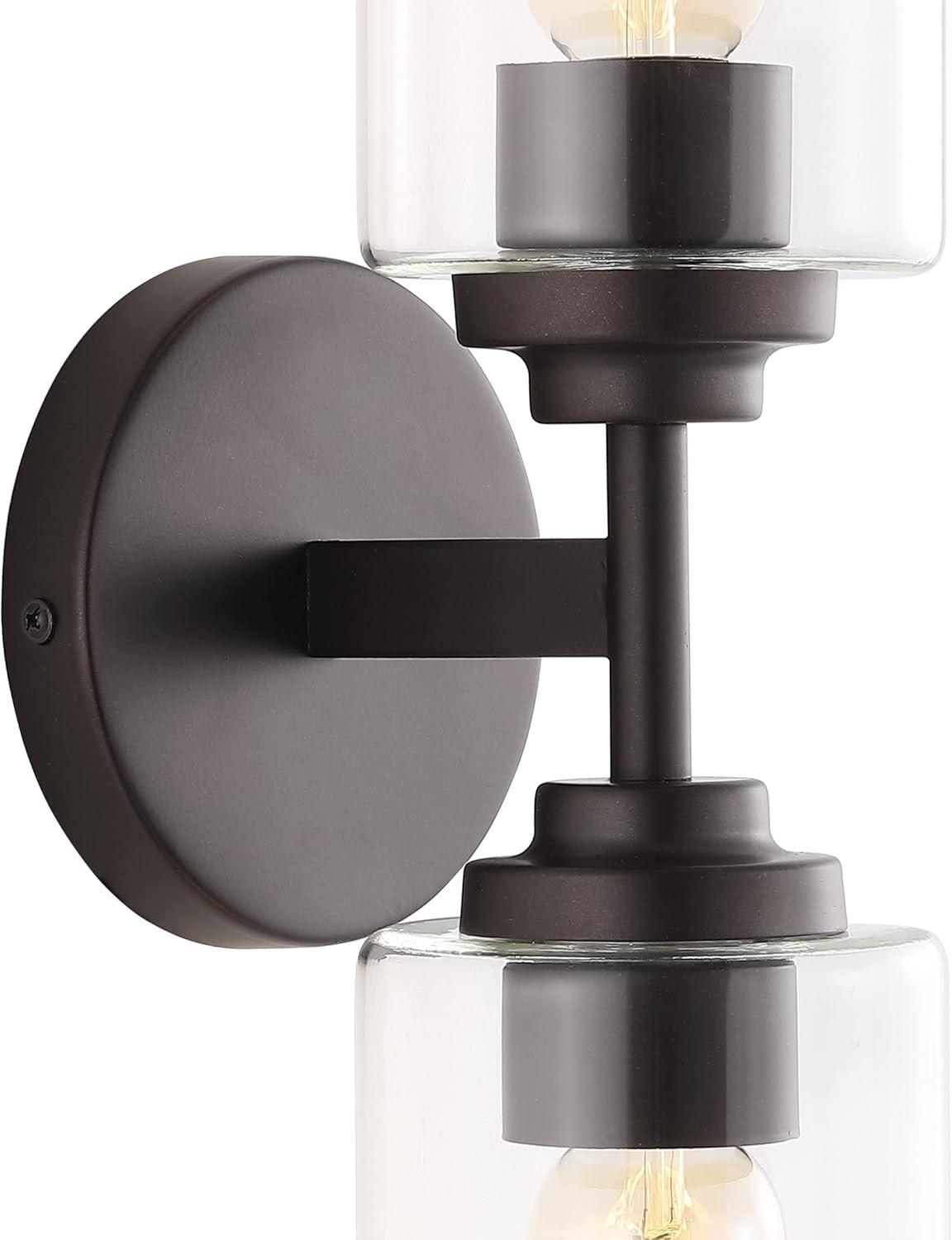 imageJONATHAN Y JYL9547B Juno 13quot 1Light Farmhouse Industrial Iron Cylinder LED Sconce Modern Transitional 2700K 25W Bulb Entryway Lobby Brass GoldClear 575 inOilRubbed Bronze