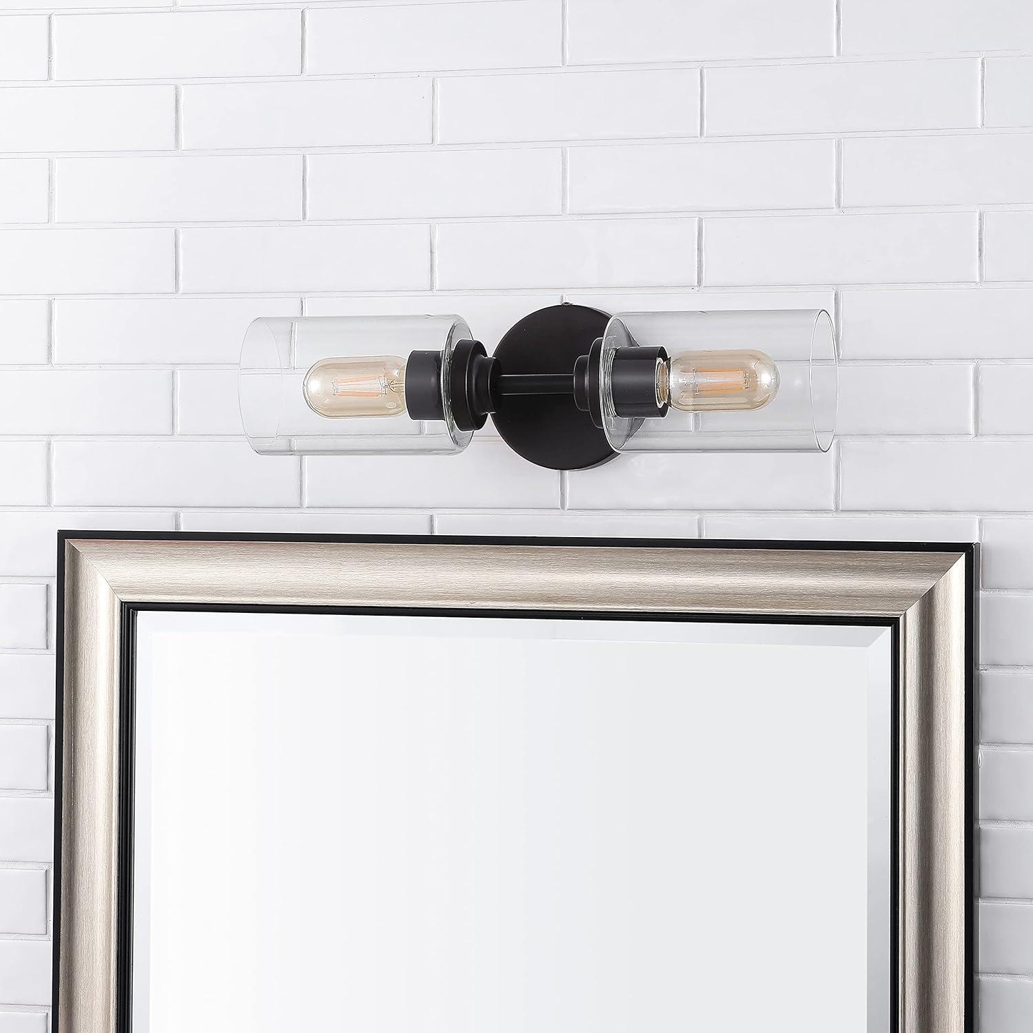 imageJONATHAN Y JYL9547B Juno 13quot 1Light Farmhouse Industrial Iron Cylinder LED Sconce Modern Transitional 2700K 25W Bulb Entryway Lobby Brass GoldClear 575 inOilRubbed Bronze