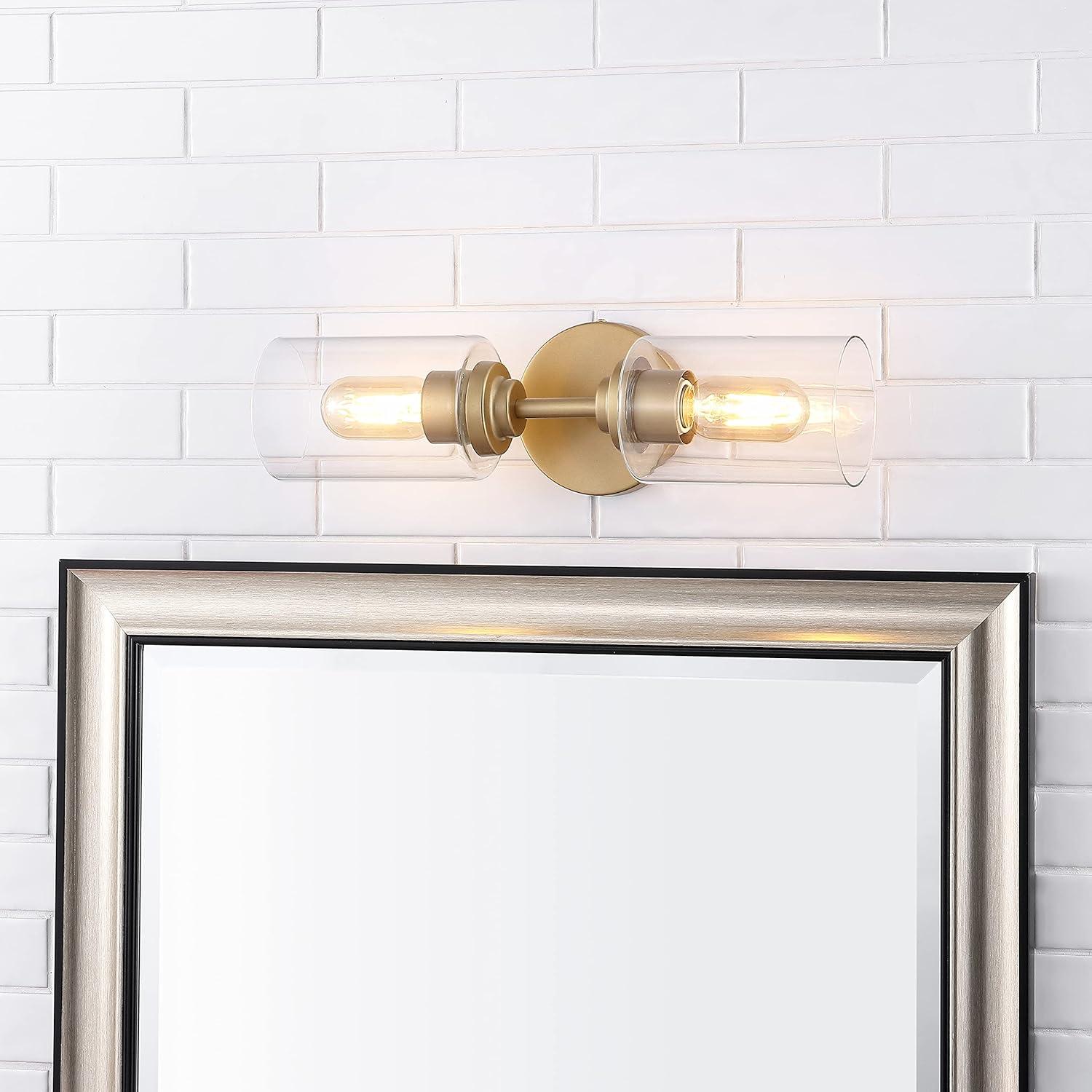 imageJONATHAN Y JYL9547B Juno 13quot 1Light Farmhouse Industrial Iron Cylinder LED Sconce Modern Transitional 2700K 25W Bulb Entryway Lobby Brass GoldClear 575 inBrass Gold