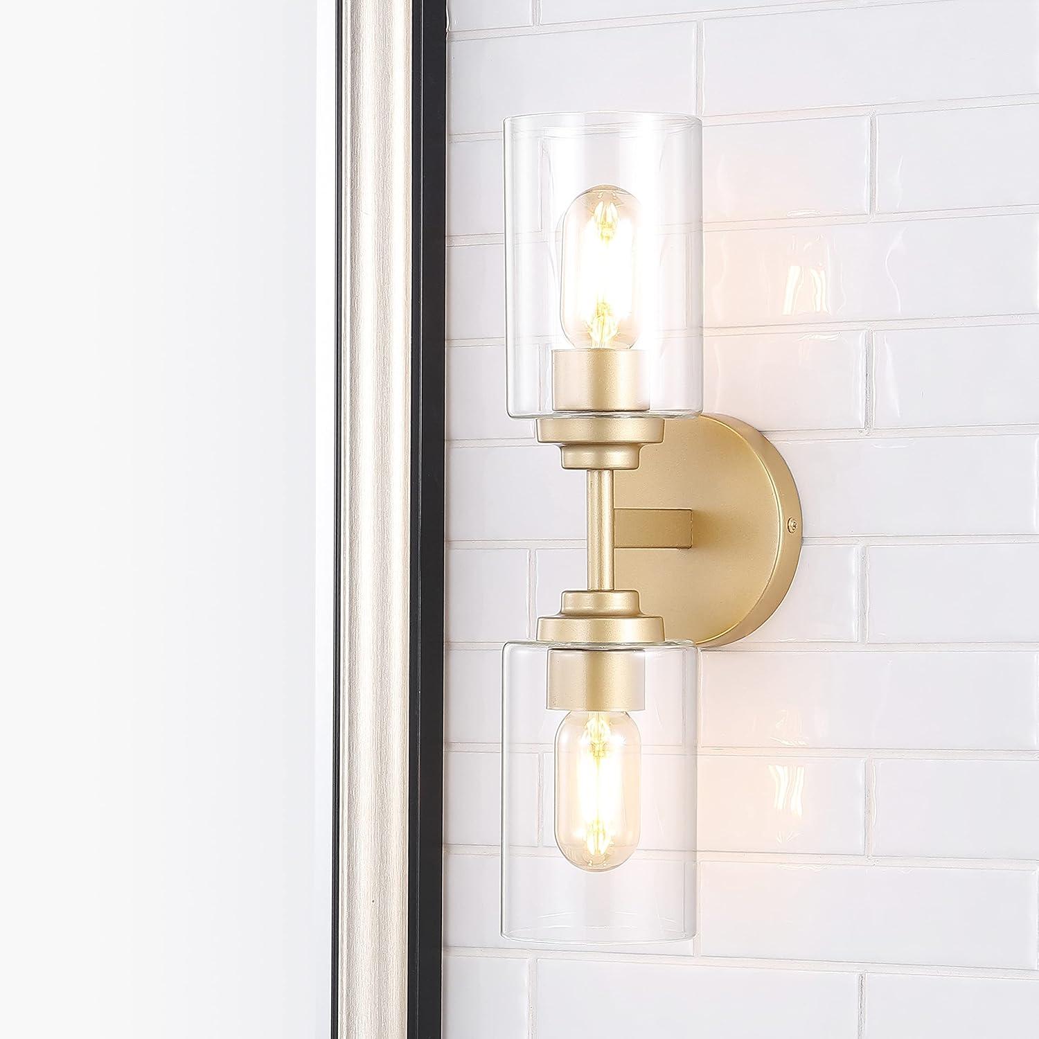 imageJONATHAN Y JYL9547B Juno 13quot 1Light Farmhouse Industrial Iron Cylinder LED Sconce Modern Transitional 2700K 25W Bulb Entryway Lobby Brass GoldClear 575 inBrass Gold