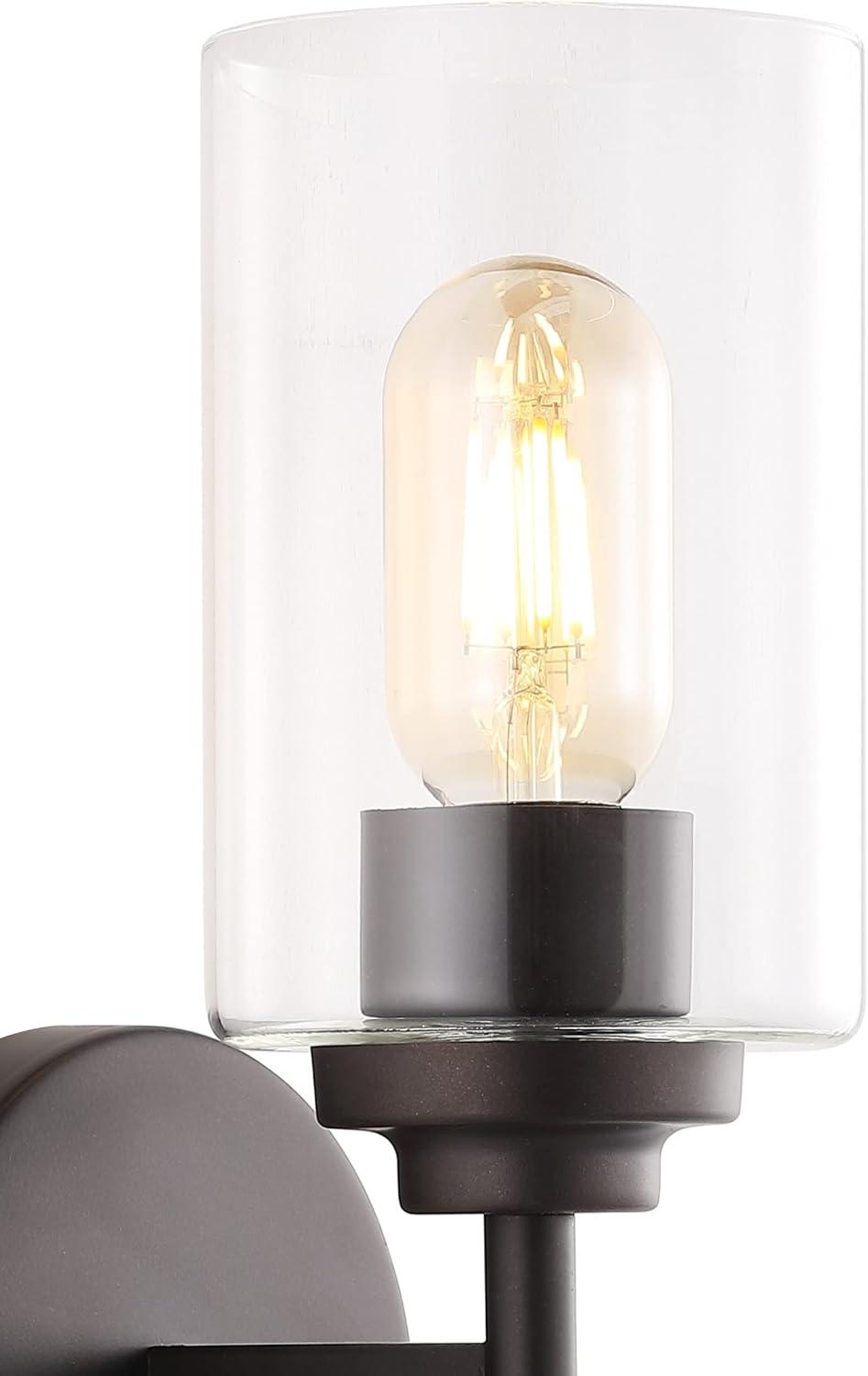 imageJONATHAN Y JYL9547B Juno 13quot 1Light Farmhouse Industrial Iron Cylinder LED Sconce Modern Transitional 2700K 25W Bulb Entryway Lobby Brass GoldClear 575 inOilRubbed Bronze