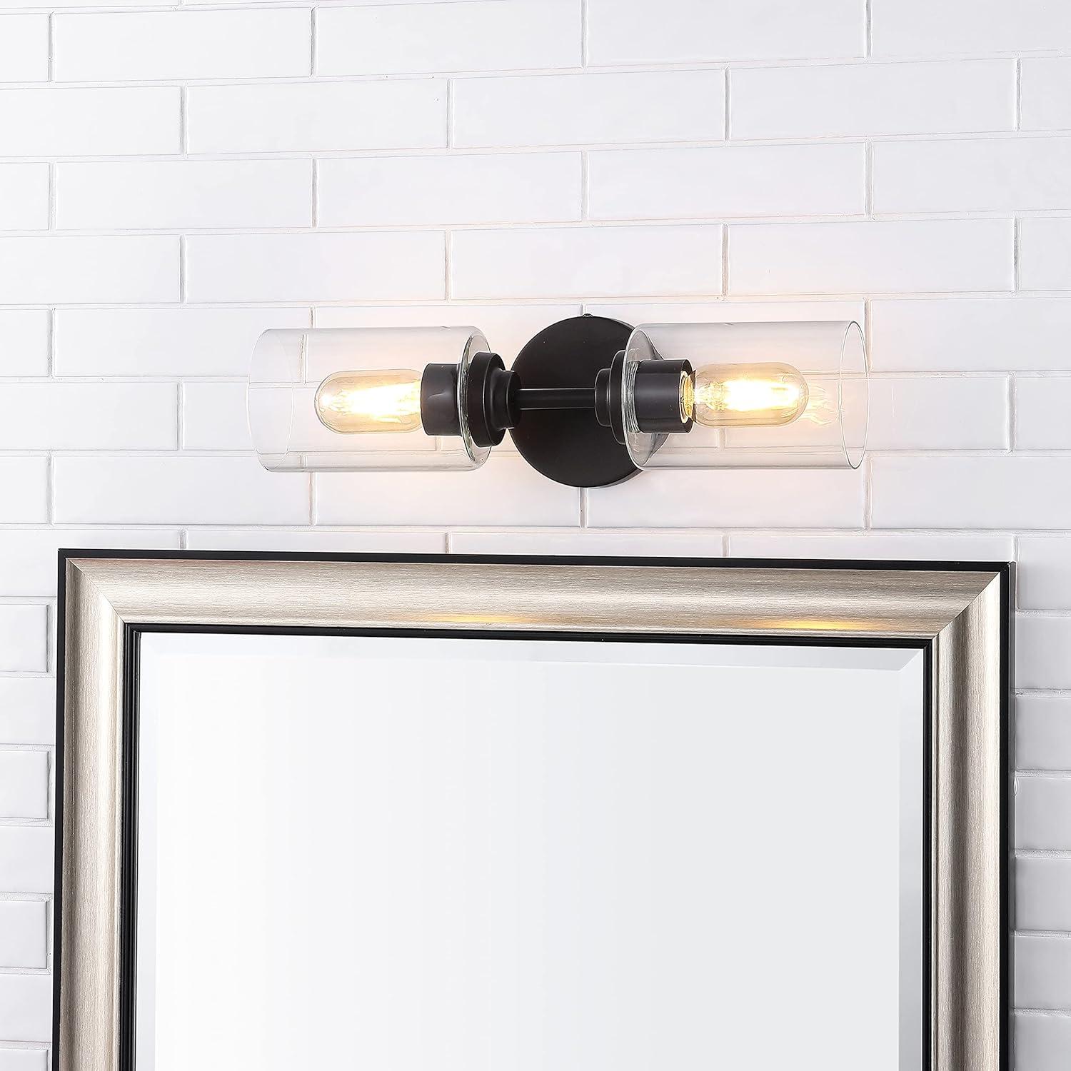 imageJONATHAN Y JYL9547B Juno 13quot 1Light Farmhouse Industrial Iron Cylinder LED Sconce Modern Transitional 2700K 25W Bulb Entryway Lobby Brass GoldClear 575 inOilRubbed Bronze