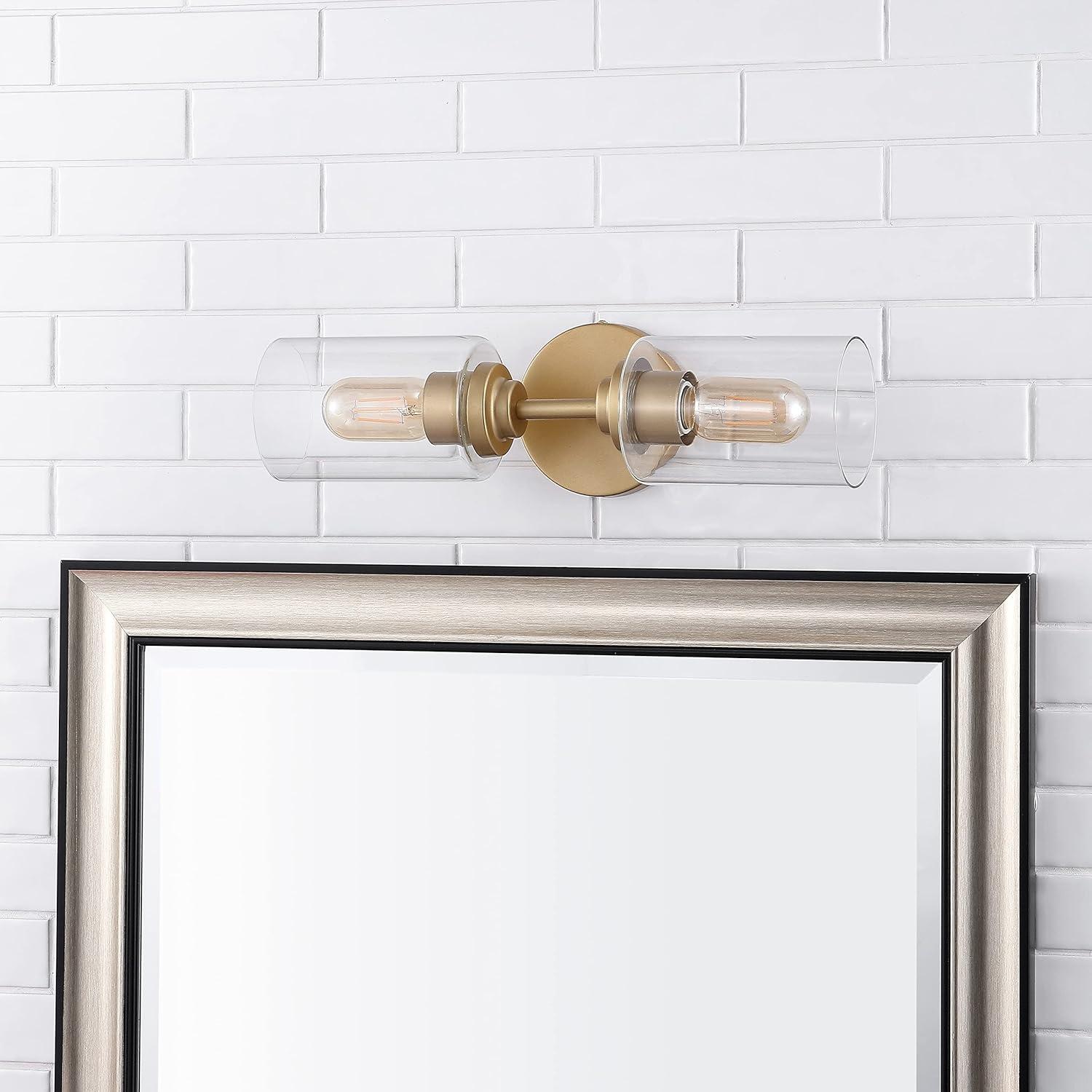 imageJONATHAN Y JYL9547B Juno 13quot 1Light Farmhouse Industrial Iron Cylinder LED Sconce Modern Transitional 2700K 25W Bulb Entryway Lobby Brass GoldClear 575 inBrass Gold