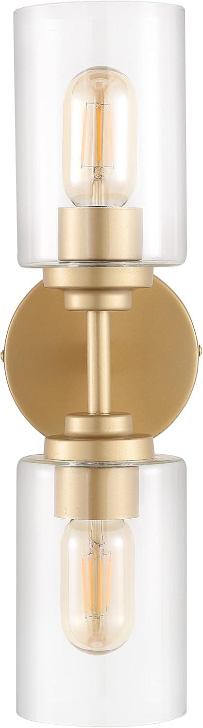 imageJONATHAN Y JYL9547B Juno 13quot 1Light Farmhouse Industrial Iron Cylinder LED Sconce Modern Transitional 2700K 25W Bulb Entryway Lobby Brass GoldClear 575 inBrass Gold