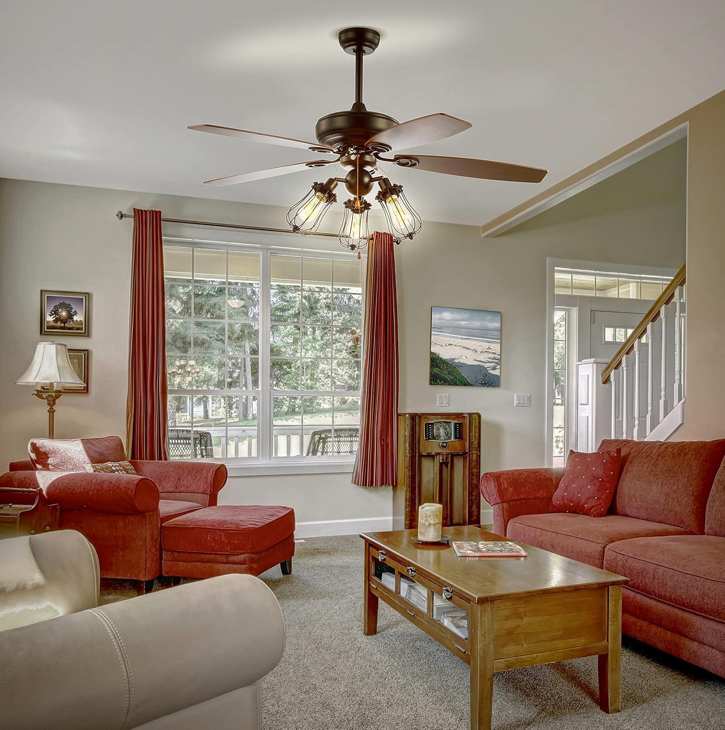 imageJONATHAN Y JYL9601A Lucas 52quot Caged 3Light MetalWood LED Ceiling Fan and Pull Chain Farmhouse Bohemian Industrial Rustic Transitional Southwestern for Home Kitchen Living Room Black