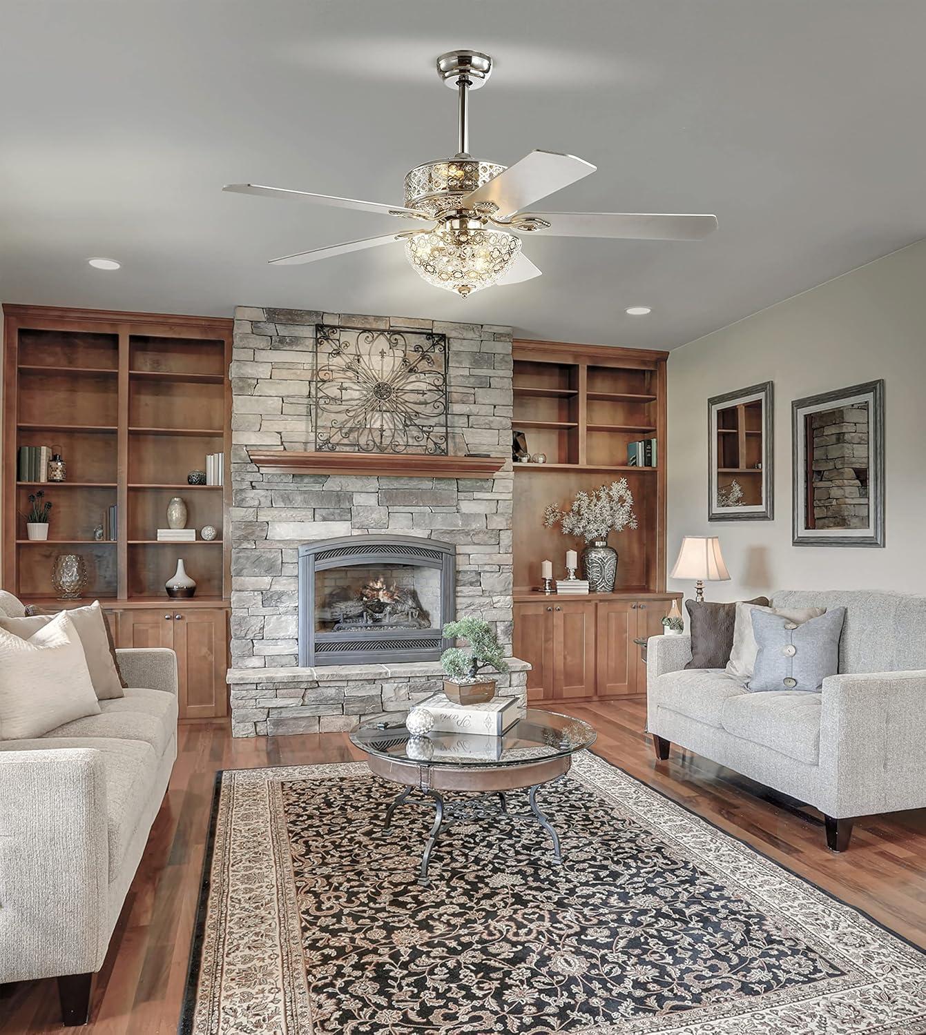 imageJONATHAN Y JYL9602A Zara 52quot Filigree 6Light MetalWood LED Ceiling Fan Transitional Glam Classic Modern Contemporary Office Bedroom Living Room Family Room Dining Room Chrome