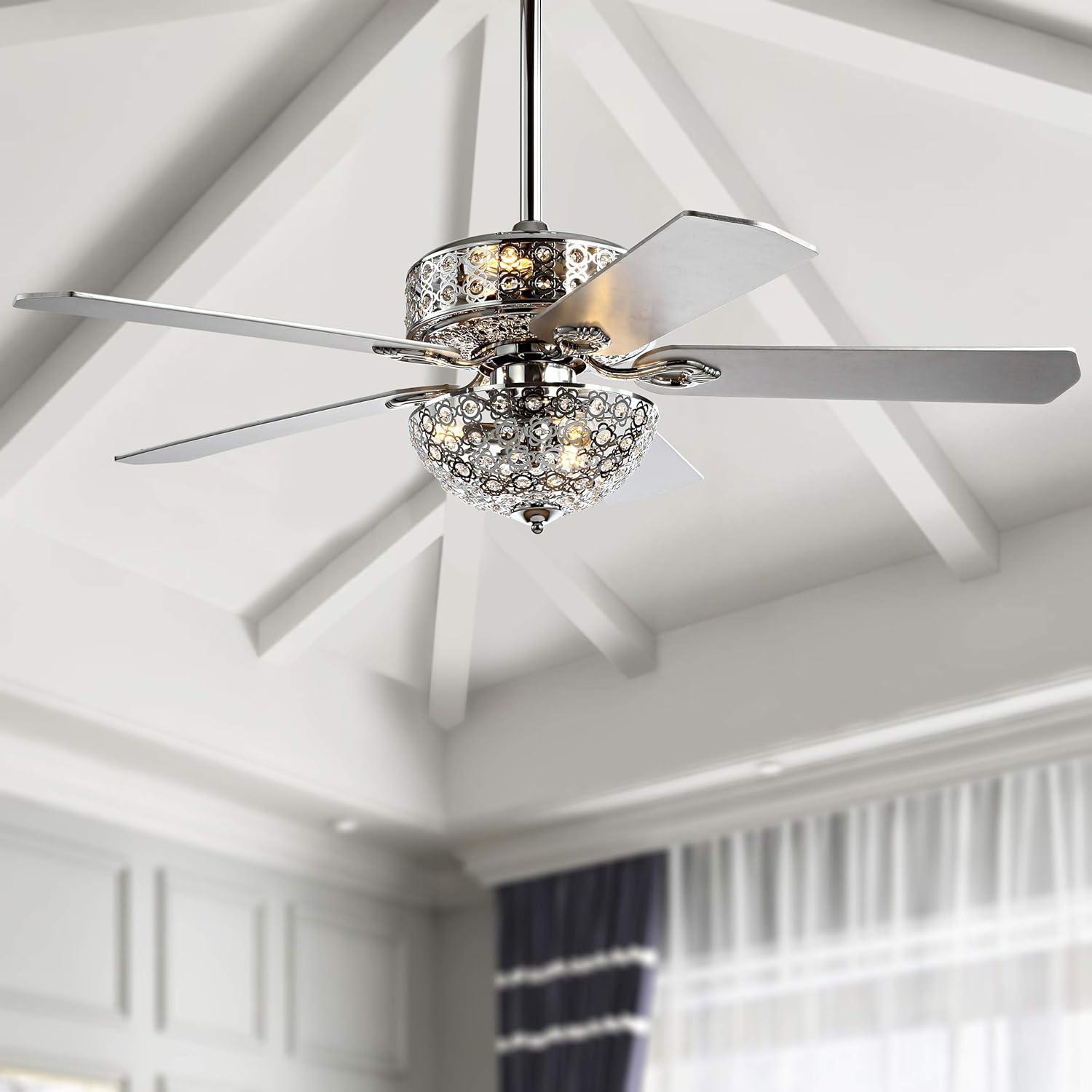 imageJONATHAN Y JYL9602A Zara 52quot Filigree 6Light MetalWood LED Ceiling Fan Transitional Glam Classic Modern Contemporary Office Bedroom Living Room Family Room Dining Room Chrome