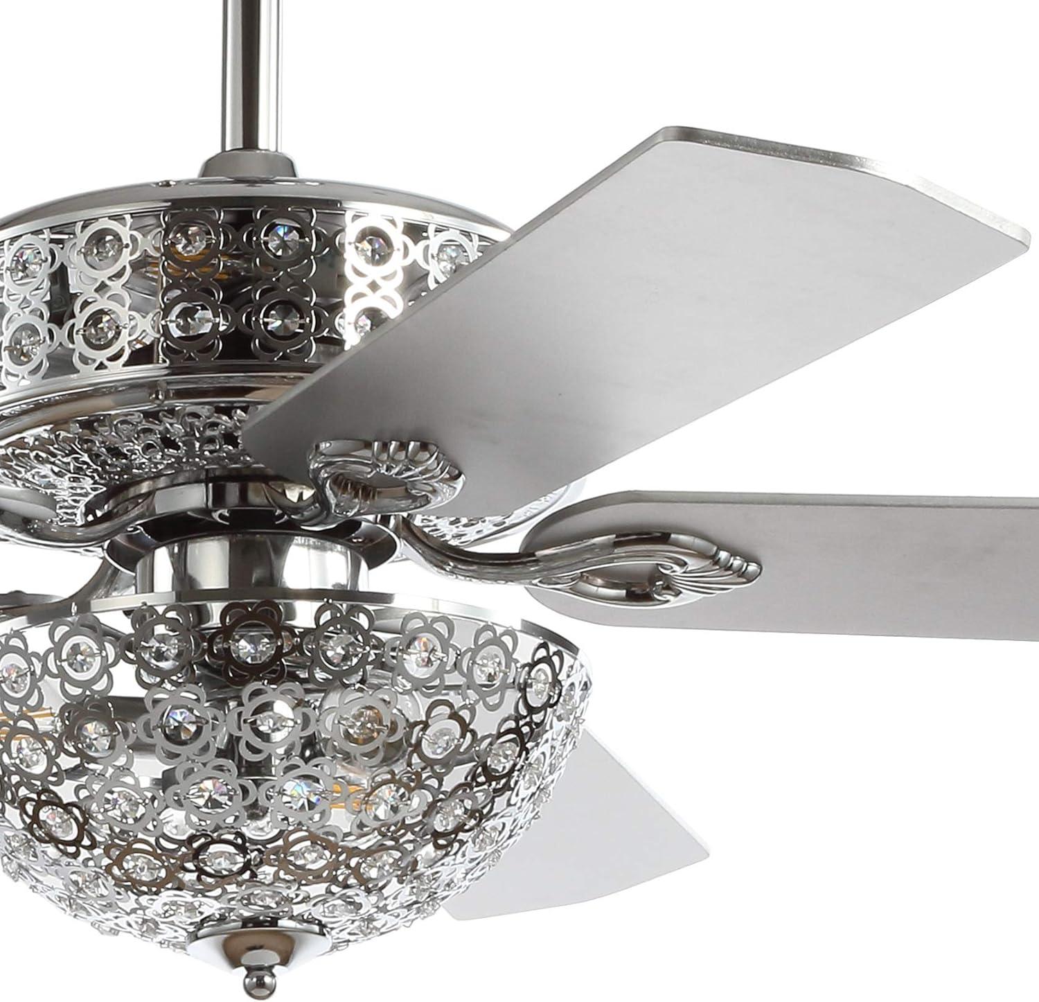 imageJONATHAN Y JYL9602A Zara 52quot Filigree 6Light MetalWood LED Ceiling Fan Transitional Glam Classic Modern Contemporary Office Bedroom Living Room Family Room Dining Room Chrome