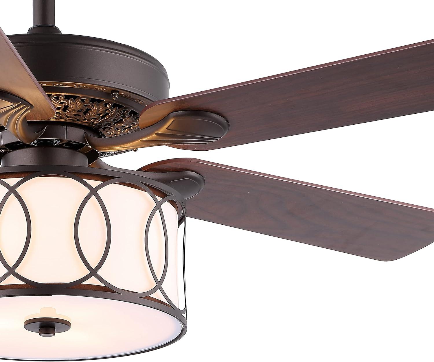 imageJONATHAN Y JYL9607A 52quot 3Light Chrome Drum Shade LED Ceiling Fan Remote Traditional Farmhouse Rustic Industrial Bohemian Country Cottage Transitional Glam for Home Kitchen Living RoomOilRubbed Bronze