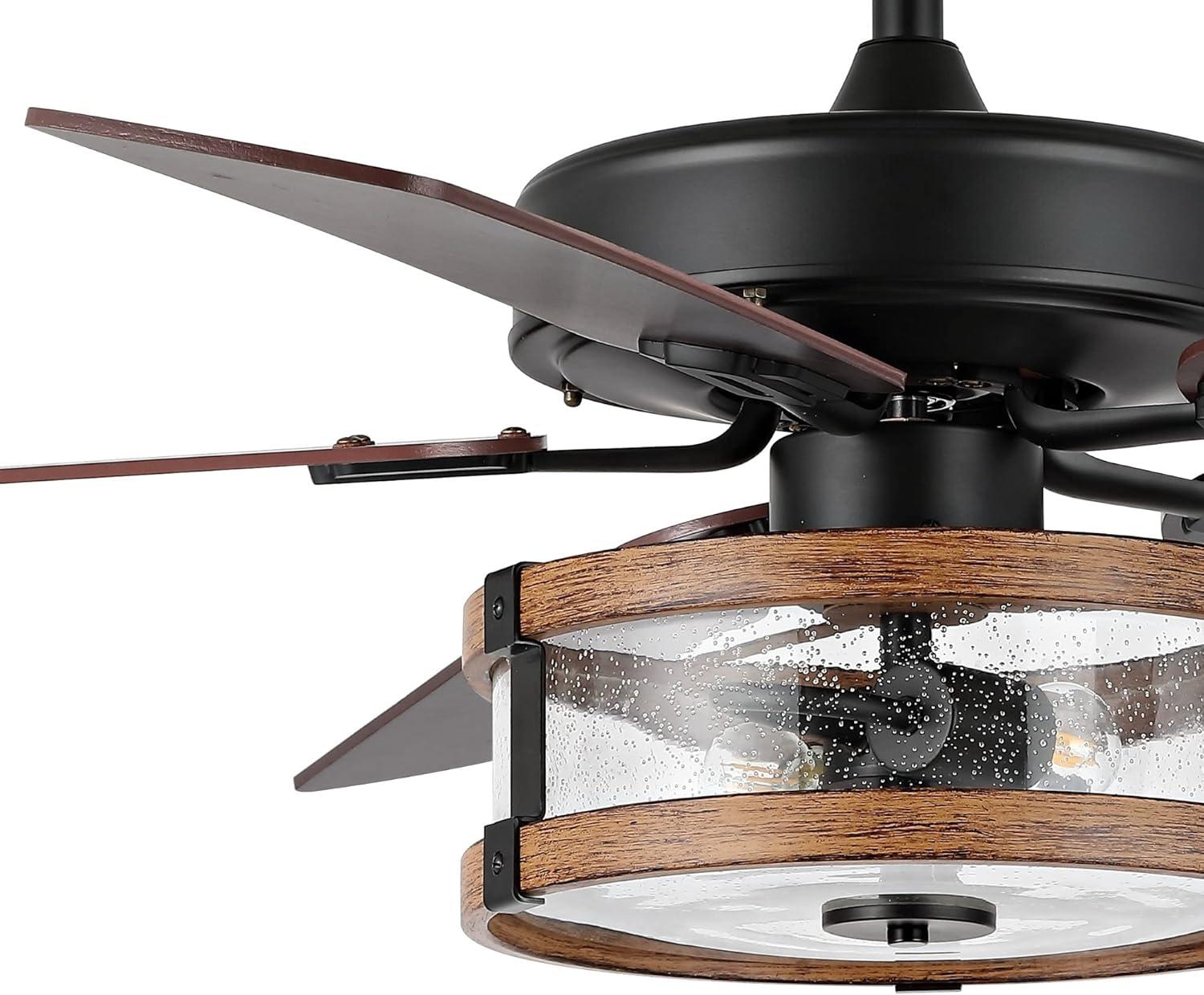 imageJONATHAN Y JYL9611A Joanna 52quot 2Light Rustic Industrial IronWoodSeeded Glass MobileAppRemoteControlled LED Ceiling Fan Farmhouse Modern MidCentury Living Room Kitchen BlackBrownClear