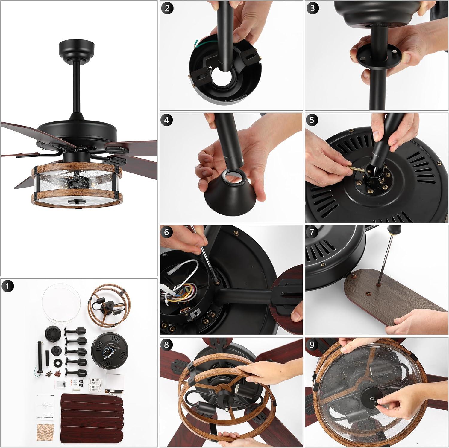 imageJONATHAN Y JYL9611A Joanna 52quot 2Light Rustic Industrial IronWoodSeeded Glass MobileAppRemoteControlled LED Ceiling Fan Farmhouse Modern MidCentury Living Room Kitchen BlackBrownClear