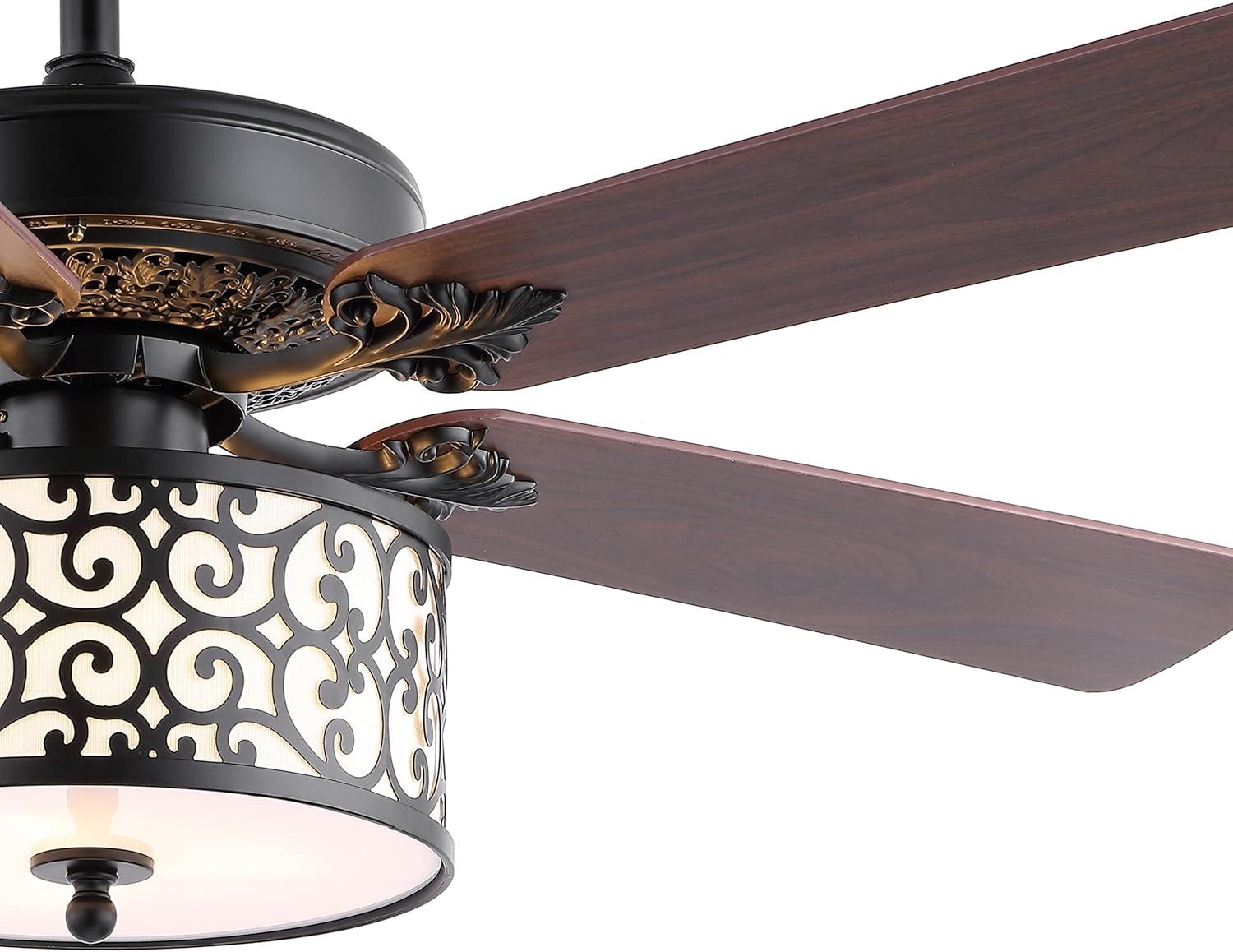 imageJONATHAN Y JYL9612A Paolo Farmhouse Industrial Iron Scroll Drum Shade LED Ceiling Fan with Remote for Bedroom Living Room Dining Room 52quot 3 Light Black