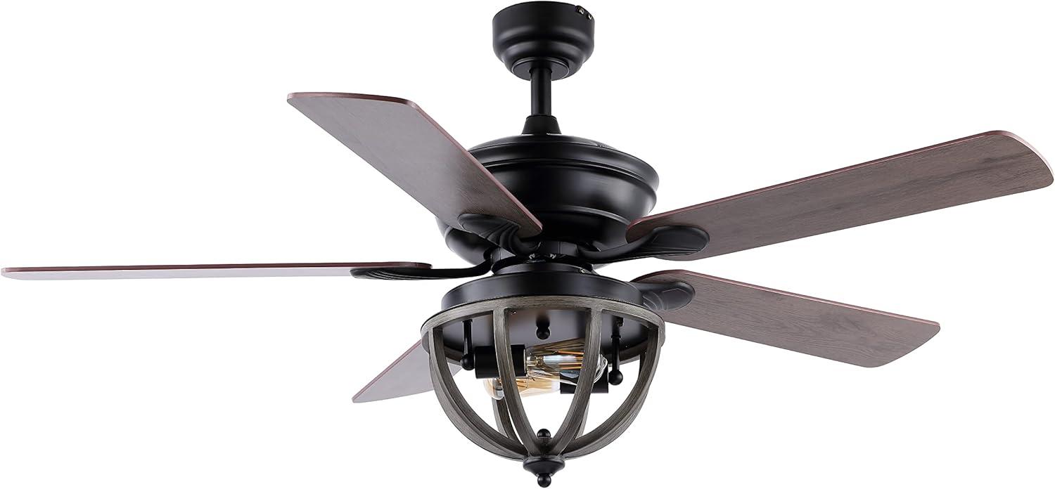 imageJONATHAN Y JYL9613A Jasper Farmhouse Industrial Iron Dome Shade LED Ceiling Fan with Remote for Bedroom Living Room Dining Room 52quot 2 Light Black