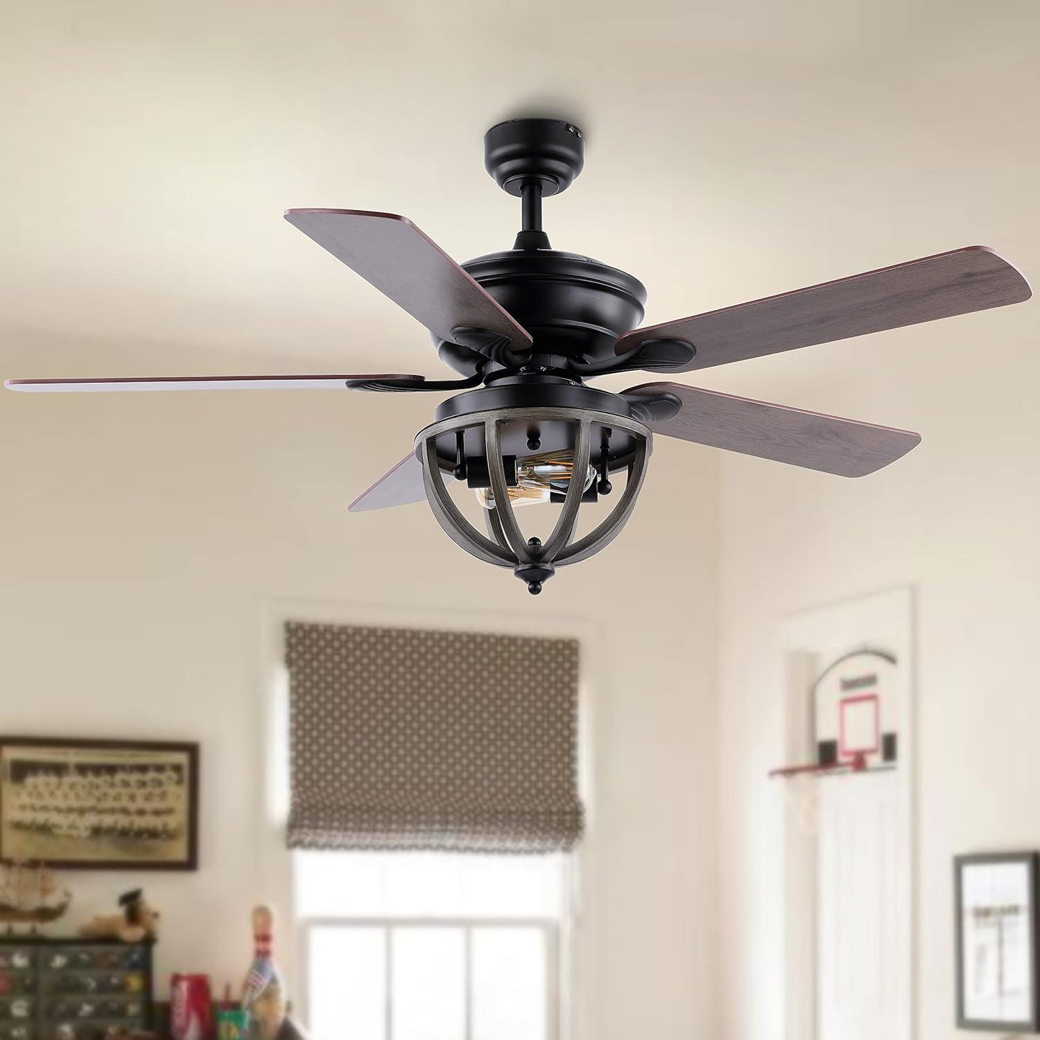 imageJONATHAN Y JYL9613A Jasper Farmhouse Industrial Iron Dome Shade LED Ceiling Fan with Remote for Bedroom Living Room Dining Room 52quot 2 Light Black