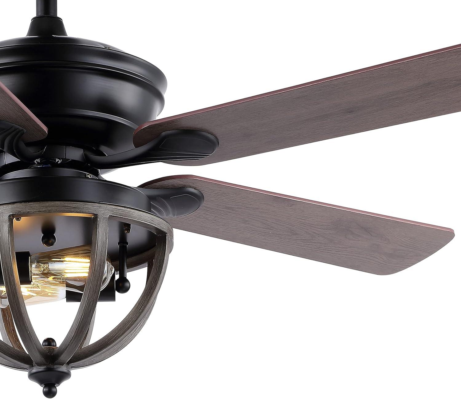 imageJONATHAN Y JYL9613A Jasper Farmhouse Industrial Iron Dome Shade LED Ceiling Fan with Remote for Bedroom Living Room Dining Room 52quot 2 Light Black