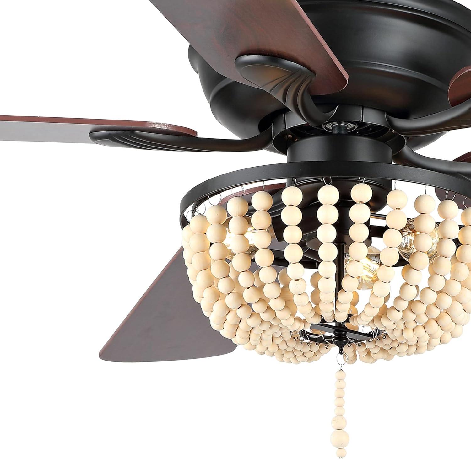 imageJONATHAN Y JYL9618A Erin 52quot 3Light Rustic Farmhouse IronWood Bead MobileAppRemoteControl LED Ceiling Fan Bohemian Modern Dining Room Living Room Kitchen Antique Gold PaintingLight BrownBlack