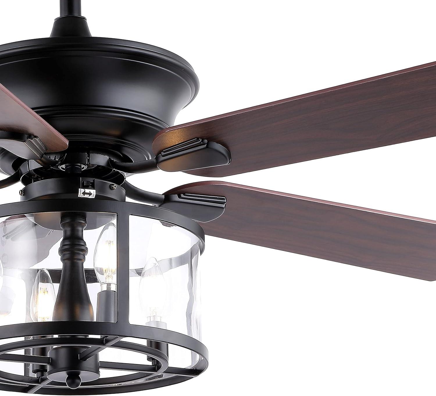 imageJONATHAN Y JYL9620A Braxton Farmhouse Industrial Iron Drum Shade LED Ceiling Fan with Remote for Bedroom Living Room Dining Room 52quot 4 Light Black