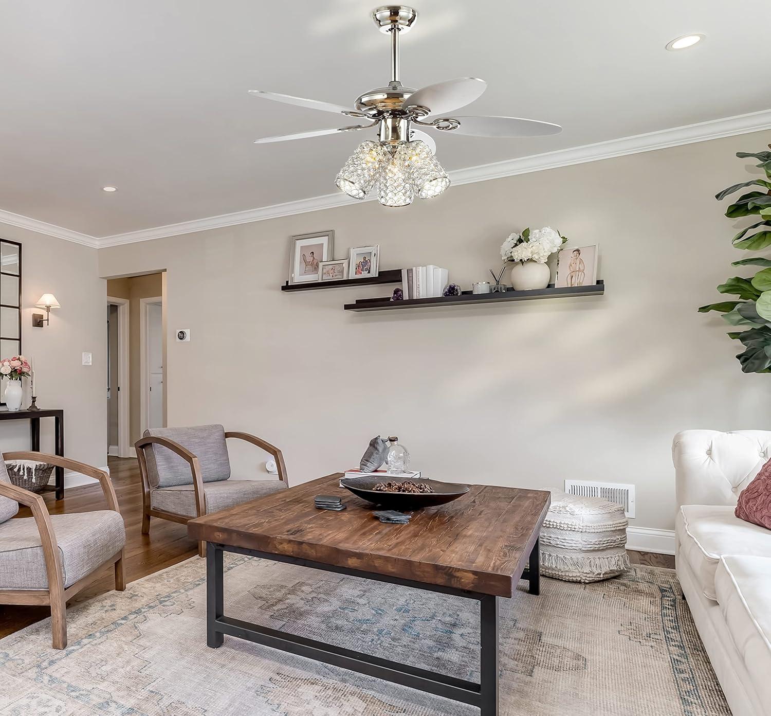 imageJONATHAN Y JYL9705A Kris 42quot 3Light Crystal LED Ceiling Fan with Remote Transitional Glam Classic Modern Contemporary Living Room Family Room Dining Room Bedroom Chrome