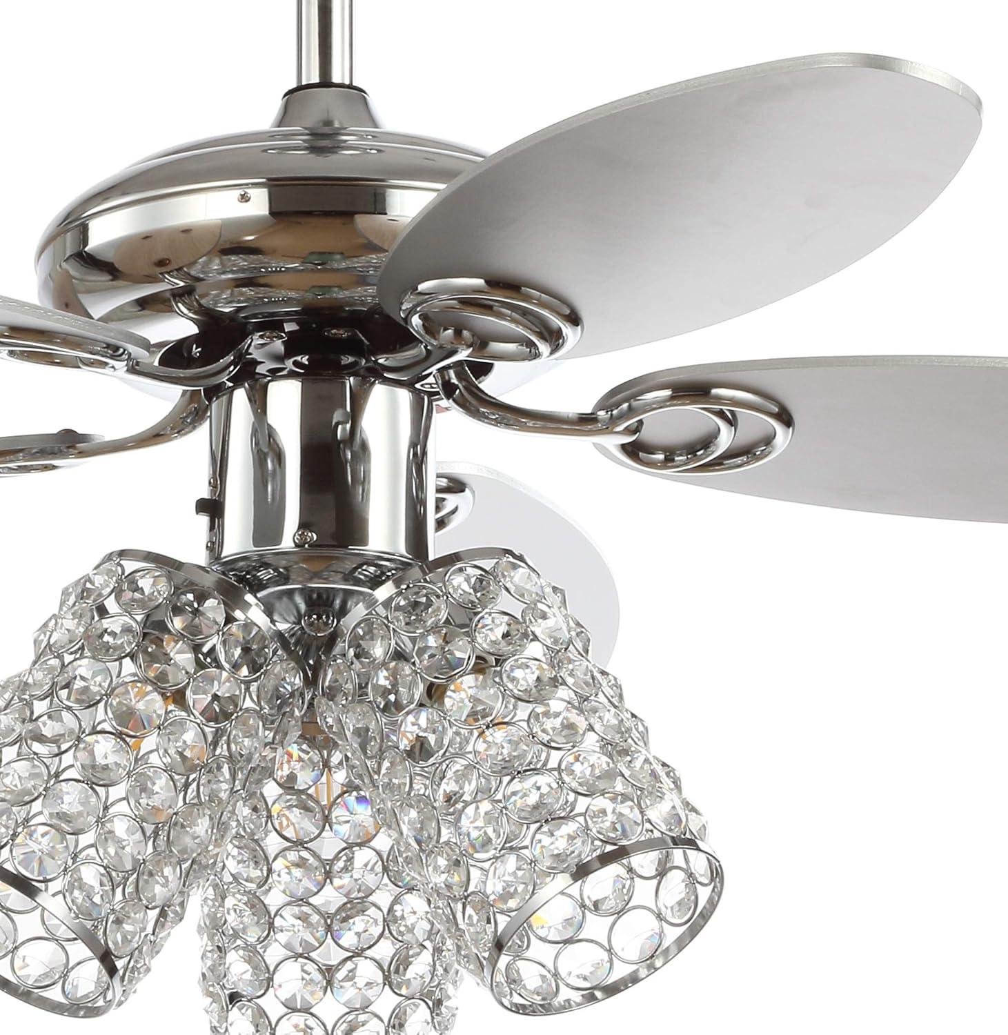 imageJONATHAN Y JYL9705A Kris 42quot 3Light Crystal LED Ceiling Fan with Remote Transitional Glam Classic Modern Contemporary Living Room Family Room Dining Room Bedroom Chrome