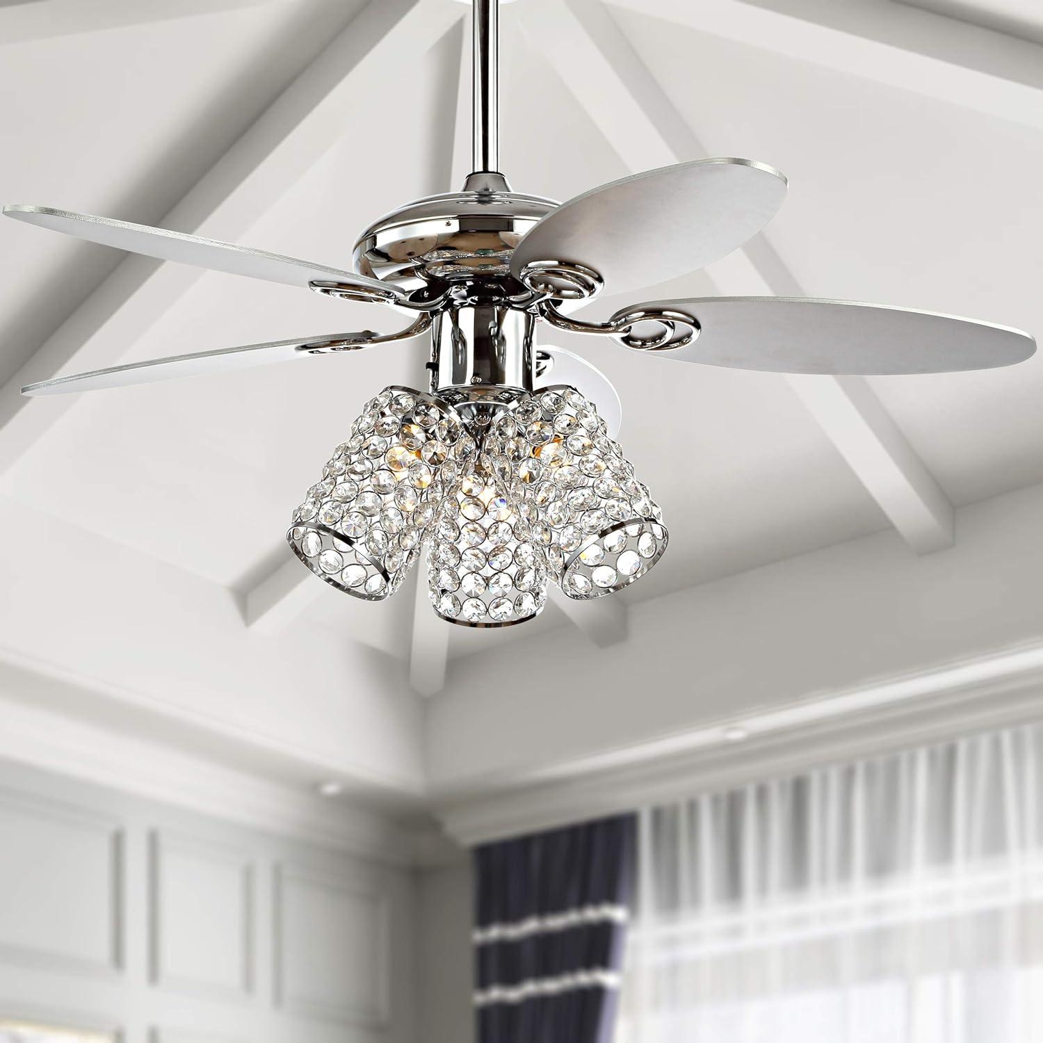 imageJONATHAN Y JYL9705A Kris 42quot 3Light Crystal LED Ceiling Fan with Remote Transitional Glam Classic Modern Contemporary Living Room Family Room Dining Room Bedroom Chrome