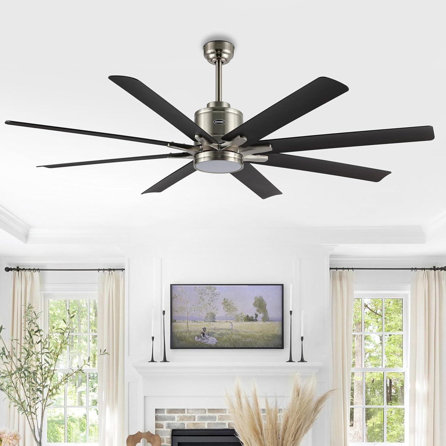 imageJONATHAN Y JYL9713A Octo 66quot 1Light Contemporary Industrial IronPlastic MobileAppRemoteControlled 6Speed Ceiling Fan with Integrated LED Light BlackDark Brown Wood FinishNickelDark Brown Wood Finish
