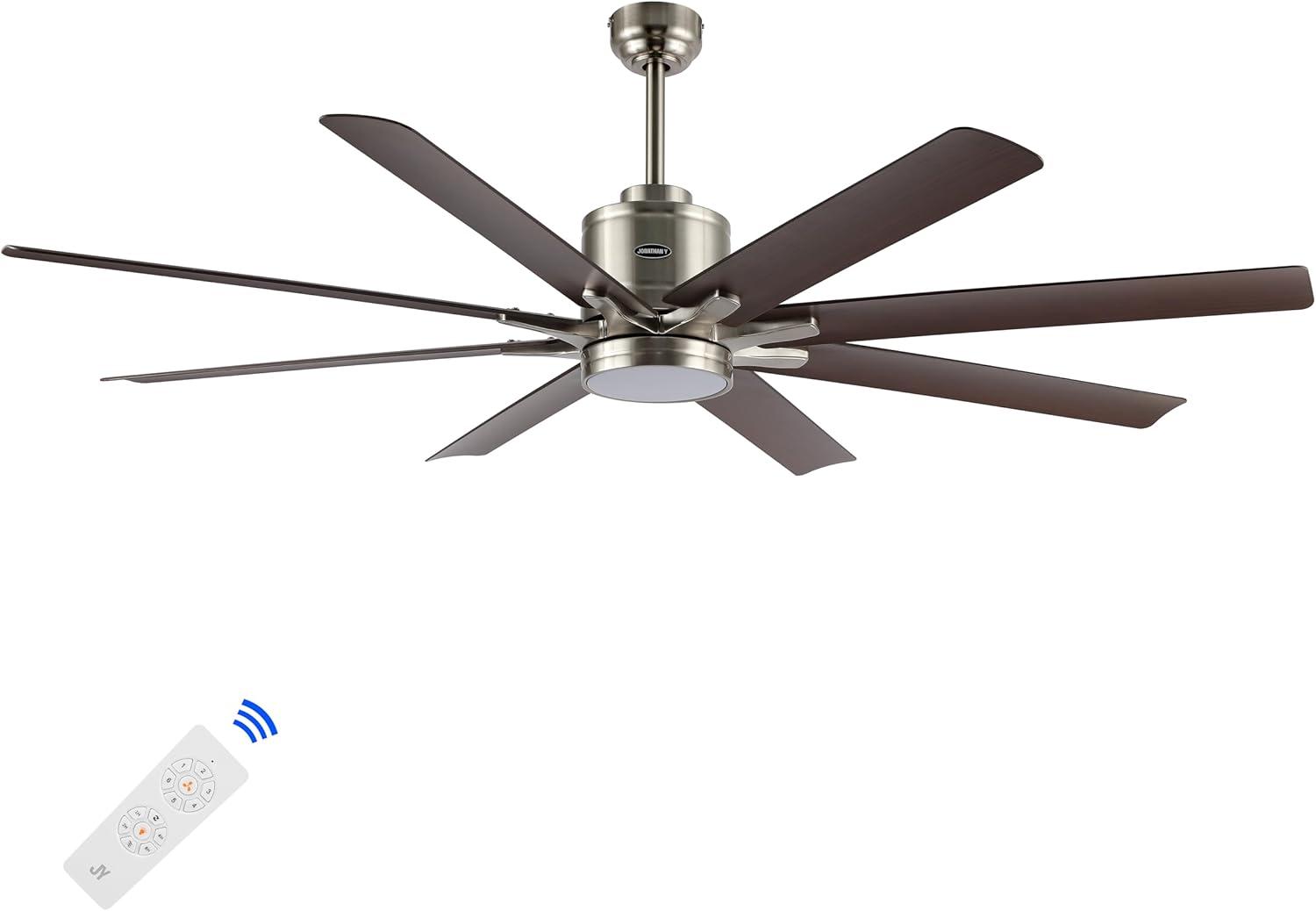 imageJONATHAN Y JYL9713A Octo 66quot 1Light Contemporary Industrial IronPlastic MobileAppRemoteControlled 6Speed Ceiling Fan with Integrated LED Light BlackDark Brown Wood FinishNickelNeutral Brown Wood Finish