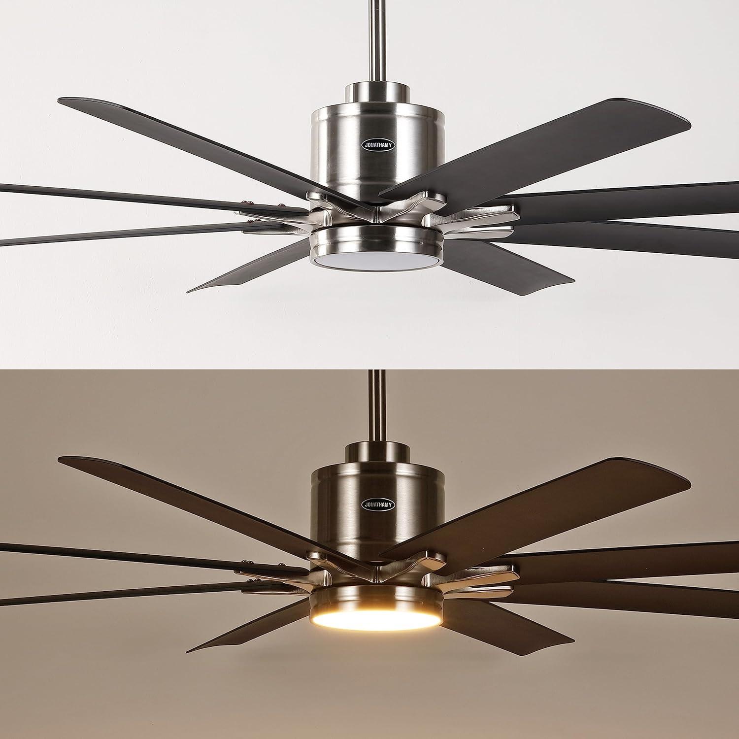 imageJONATHAN Y JYL9713A Octo 66quot 1Light Contemporary Industrial IronPlastic MobileAppRemoteControlled 6Speed Ceiling Fan with Integrated LED Light BlackDark Brown Wood FinishNickelDark Brown Wood Finish
